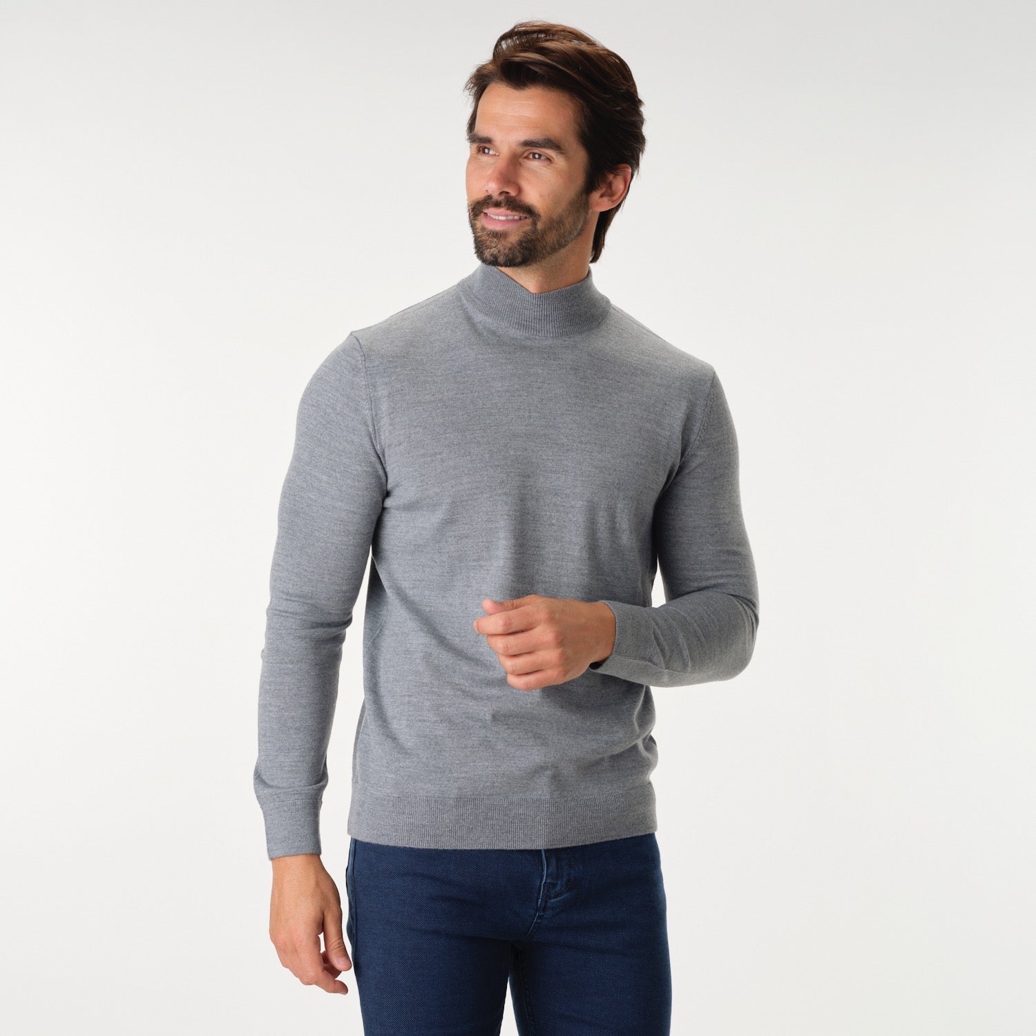 Mock Neck Merino Sweater in Grey