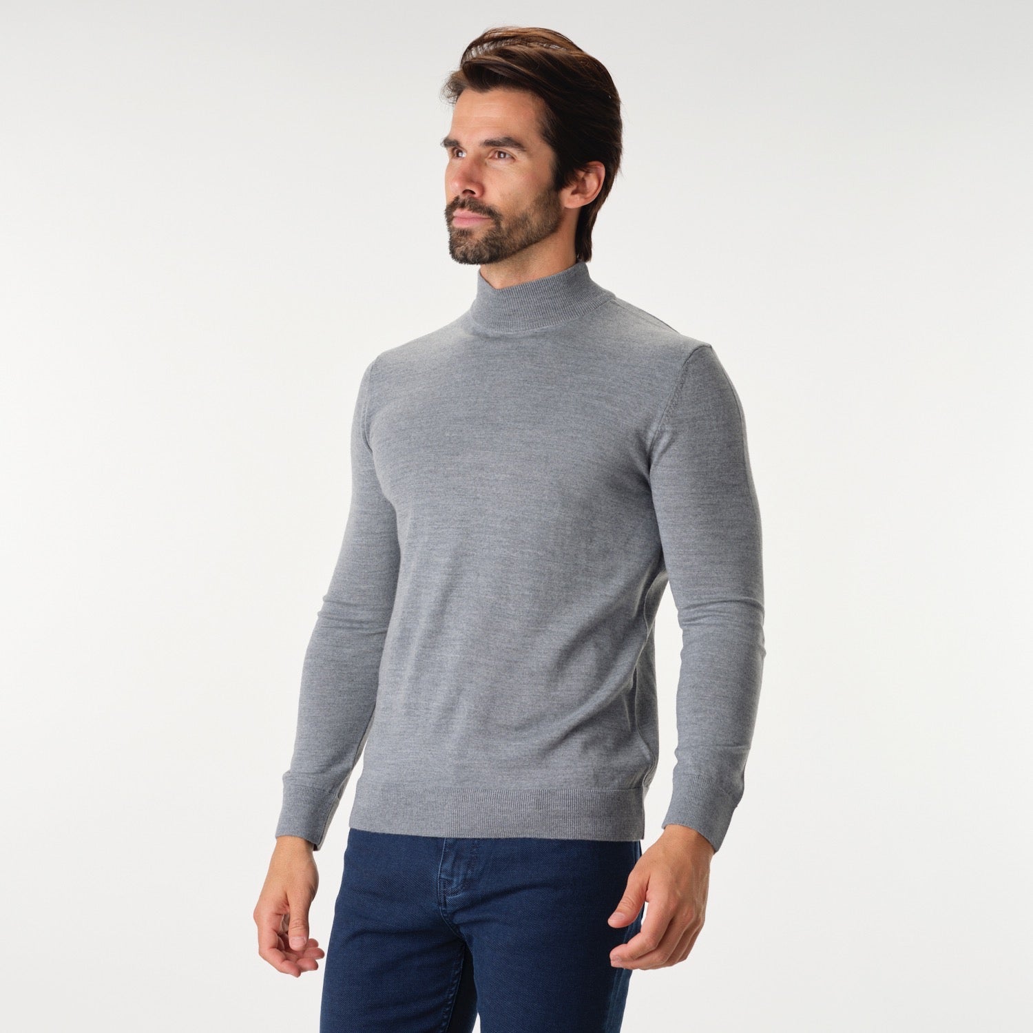 Mock Neck Merino Sweater in Grey