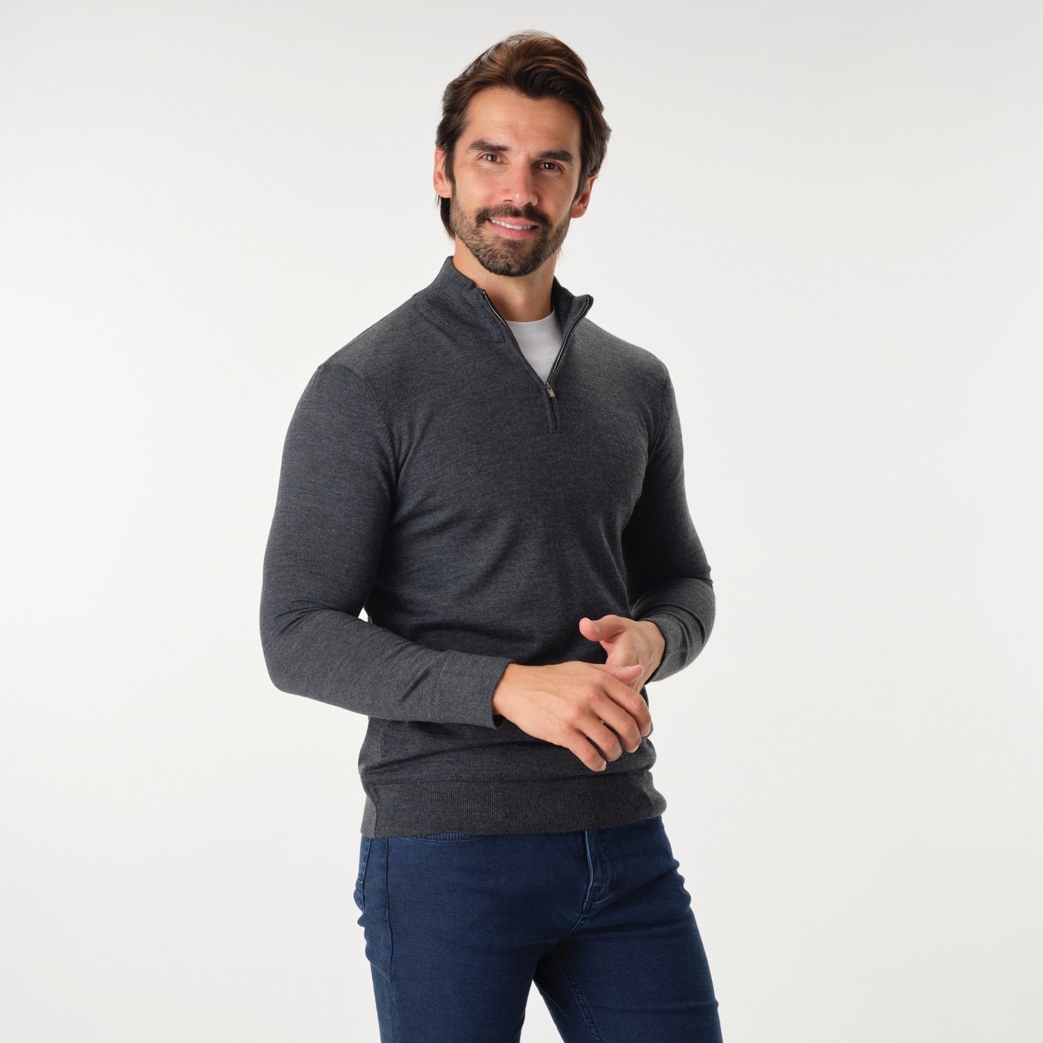 BTK Full Zip Merino Sweater in Charcoal
