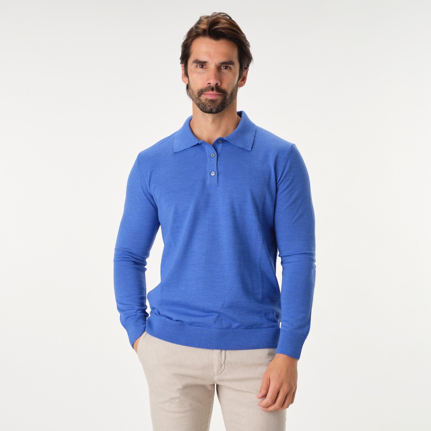 Polo with Buttons Merino Sweater in Royal Blue