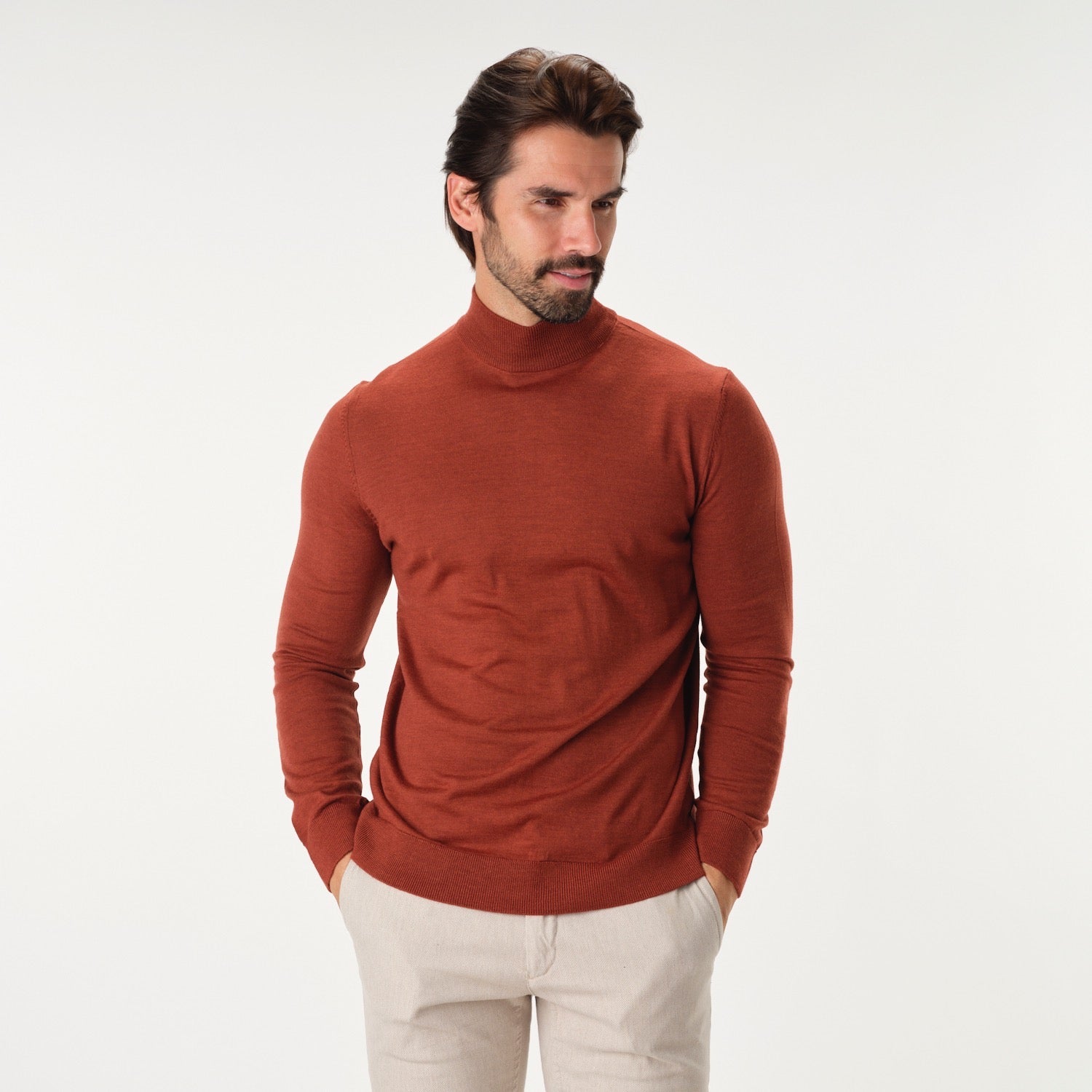 Mock Neck Merino Sweater in Burned Orange