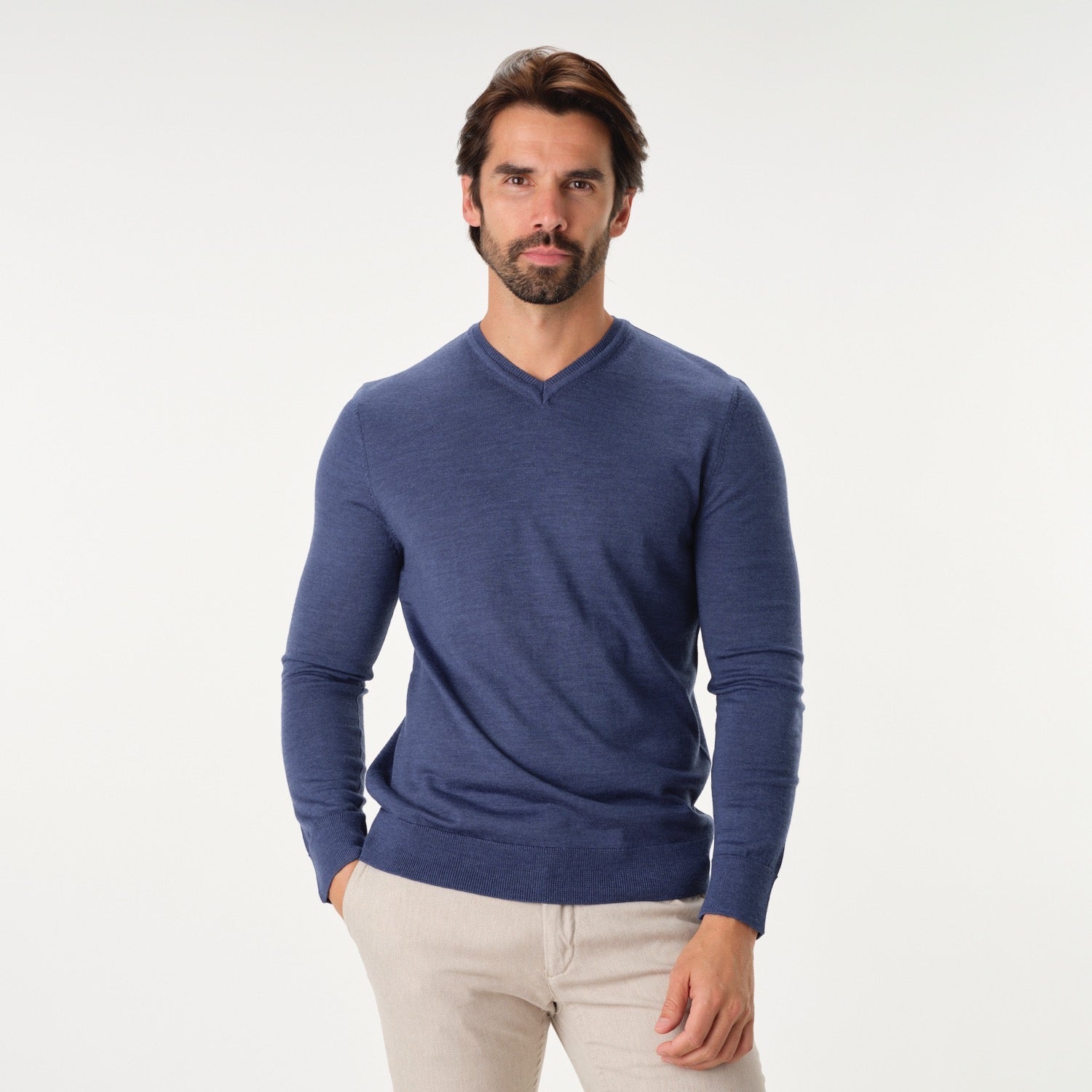 V-Neck Merino Sweater in Indigo