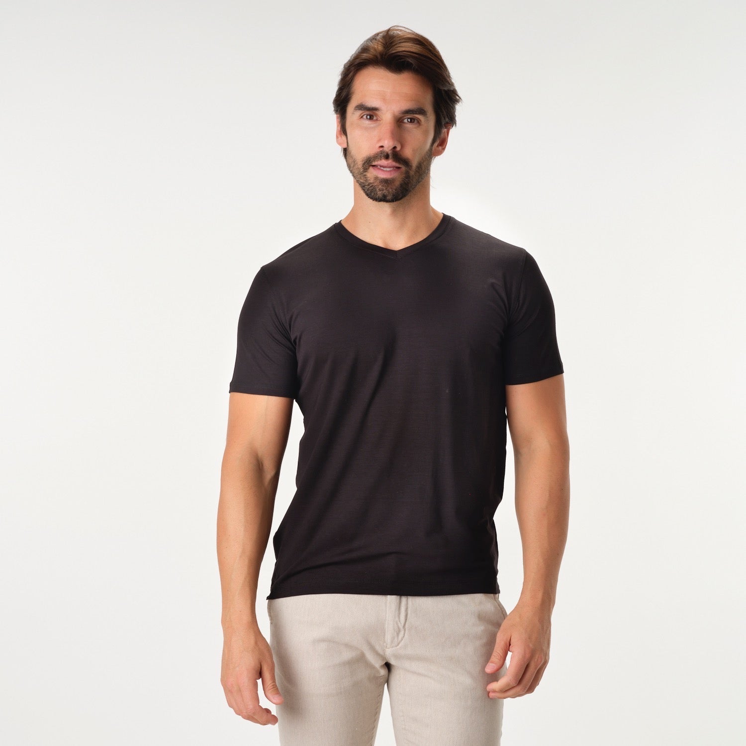 Garnet Modal Cotton Blend Soli Basic Short Sleeve T-Shirts 2317016 Black