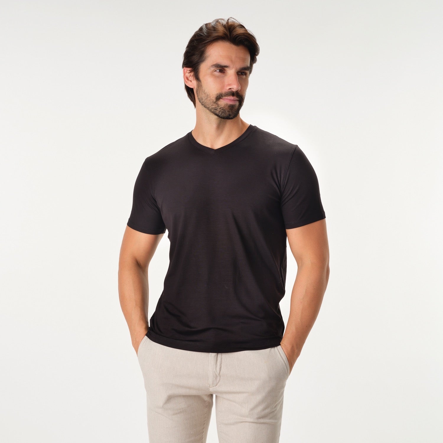 Garnet Modal Cotton Blend Soli Basic Short Sleeve T-Shirts 2317016 Black