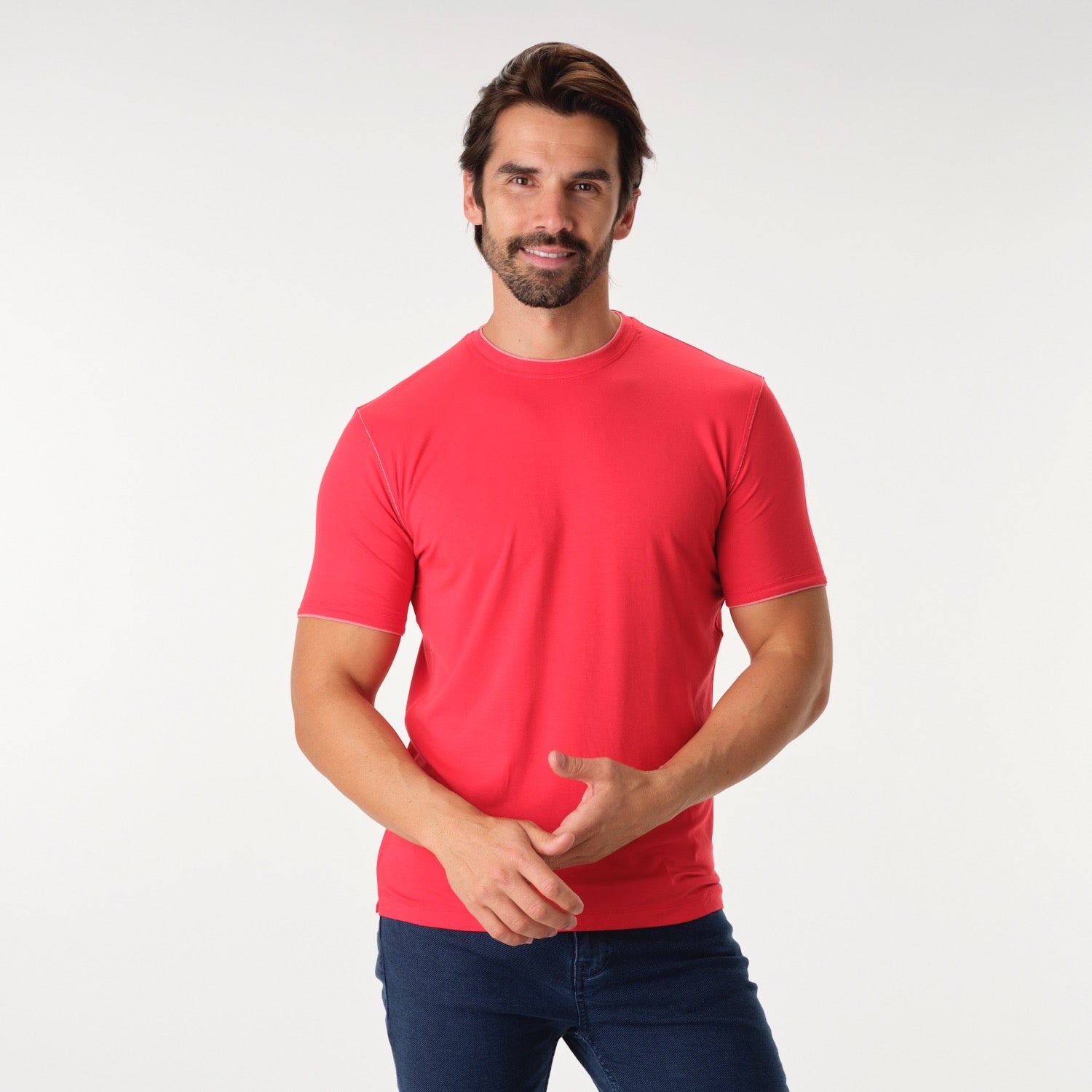 Solid Performance Red Stitched Crew Neck T-Shirt