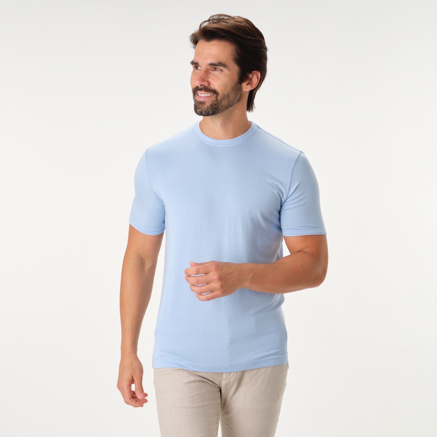 Solid Performance Blue Stitched Crew Neck T-Shirt