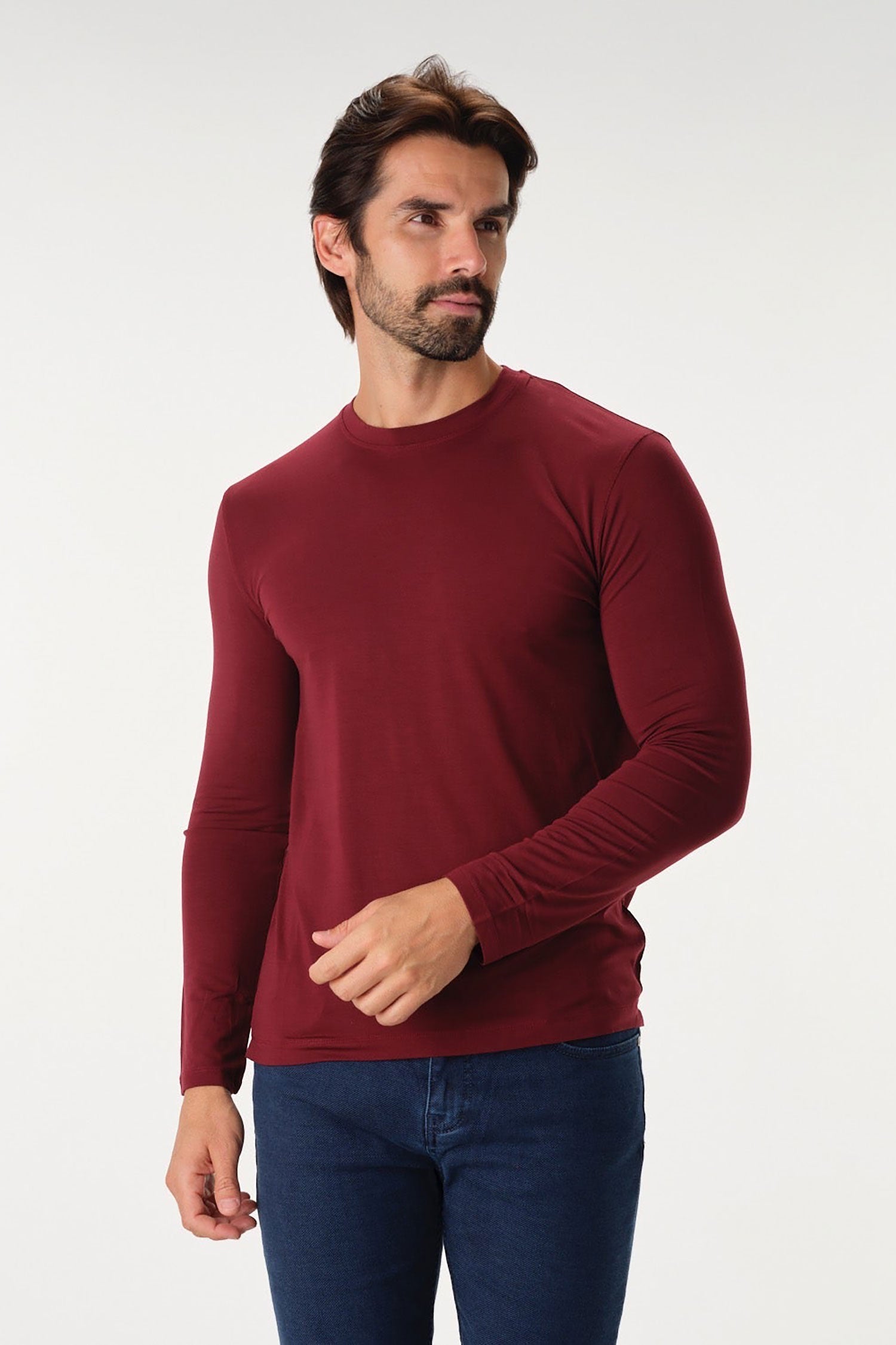 Garnet men's Solid Performance Burgundy Long Sleeve Crew Neck T-Shirt