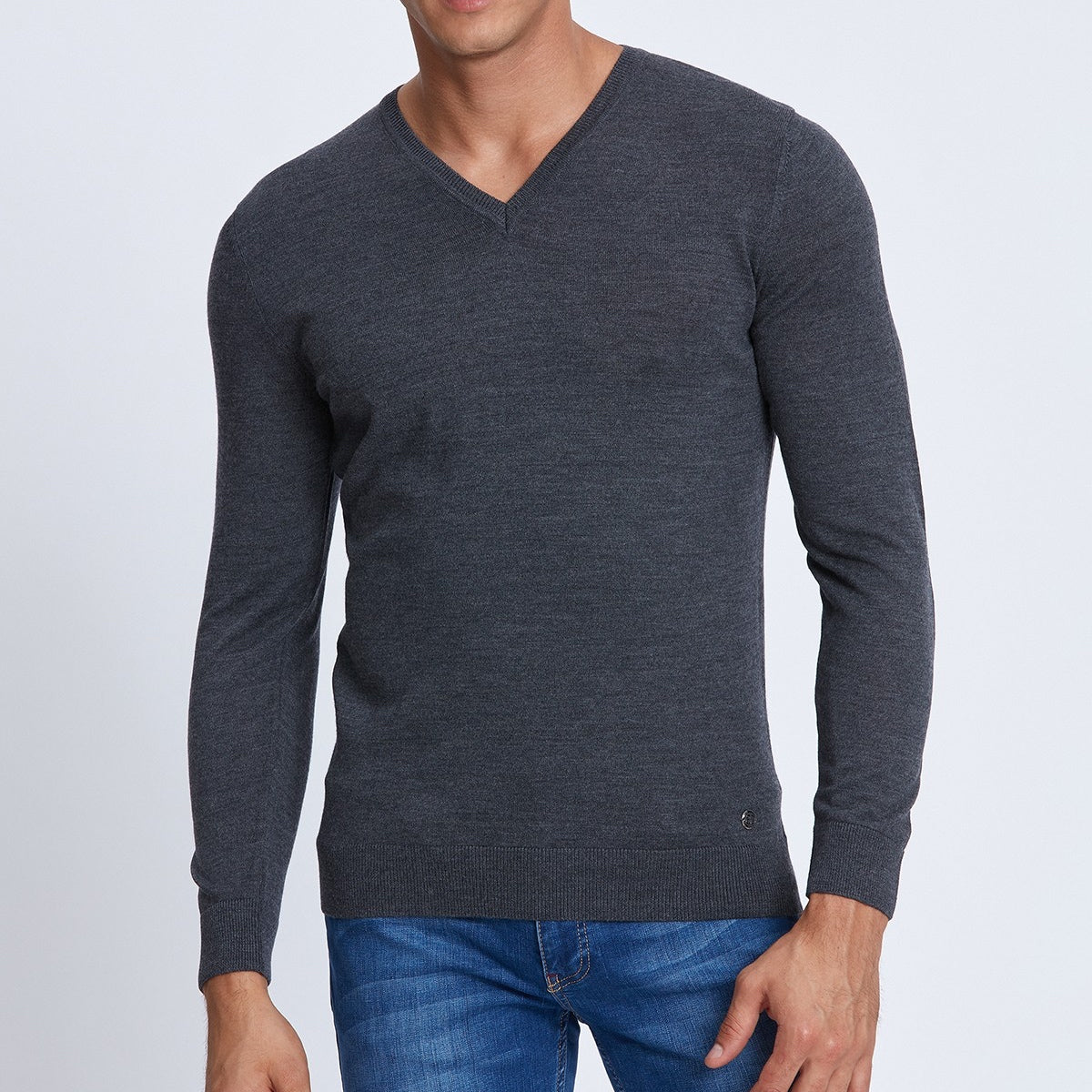 V-Neck Merino Sweater in Charcoal