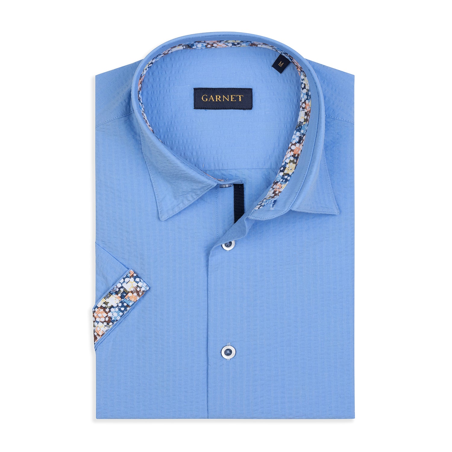 Garnet Men's Solid Blue Plain Stretch Short Sleeve Shirts