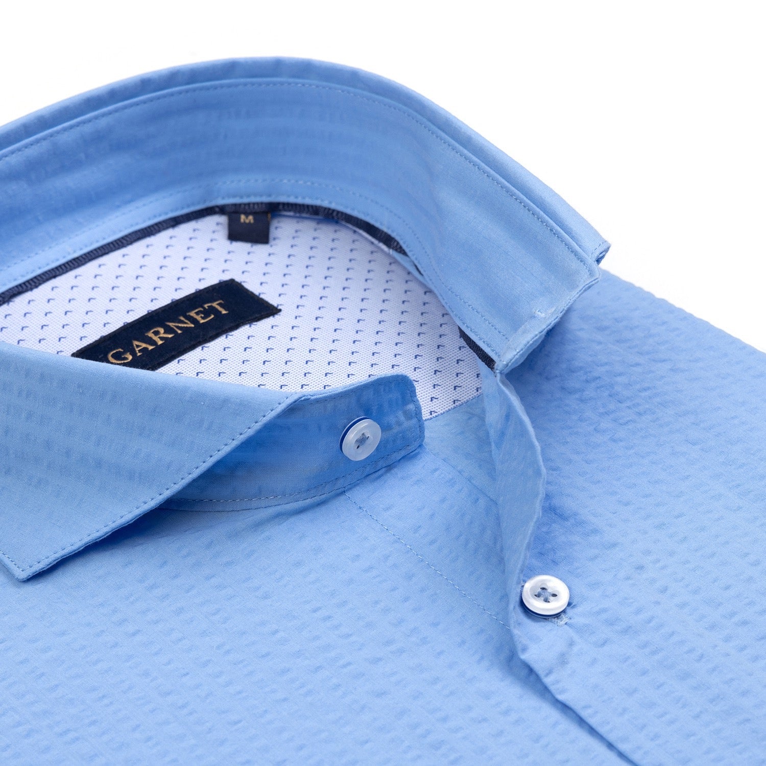 Solid Blue Long Sleeve Seersucker Shirt