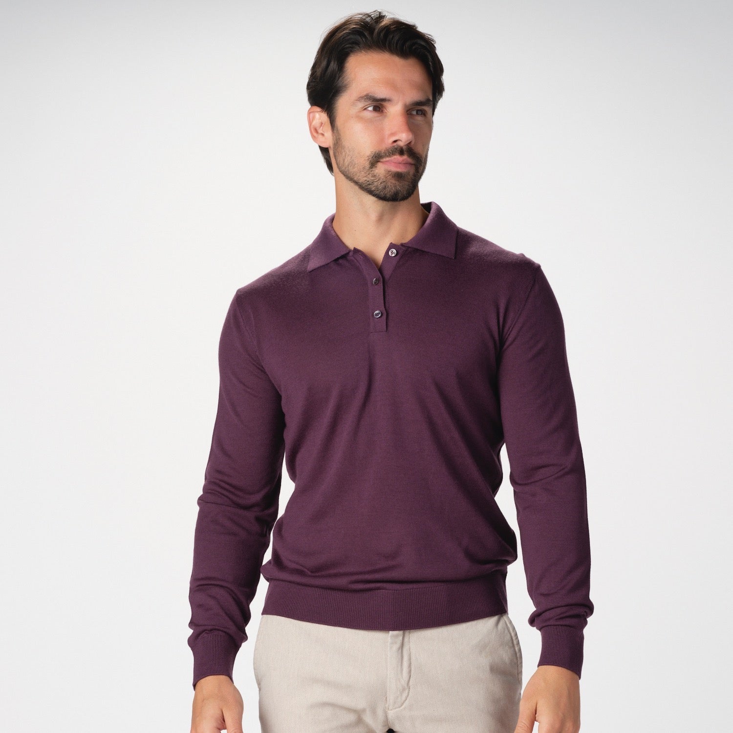 Garnet Men's Knitted Wool Long Sleeve Polo Collar Wine Sweater