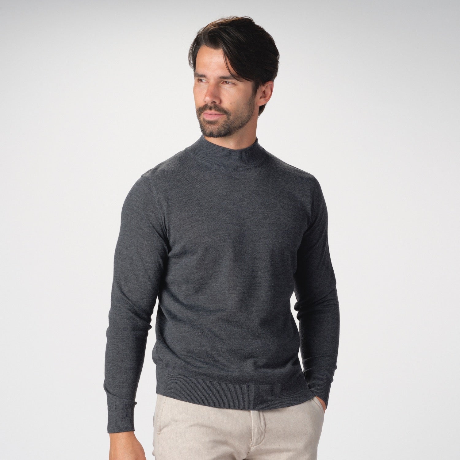 Mock Neck Merino Sweater in Charcoal