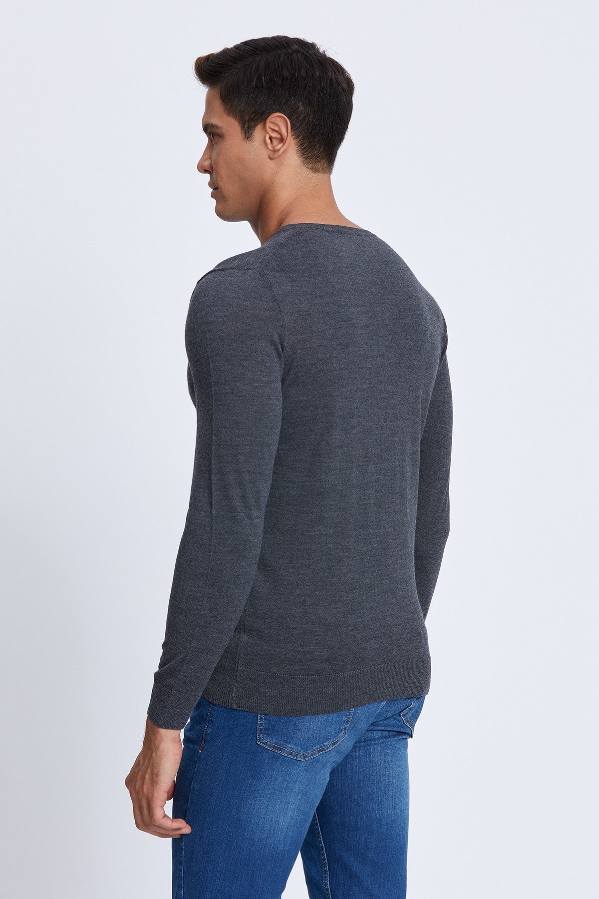 V-Neck Merino Sweater in Charcoal