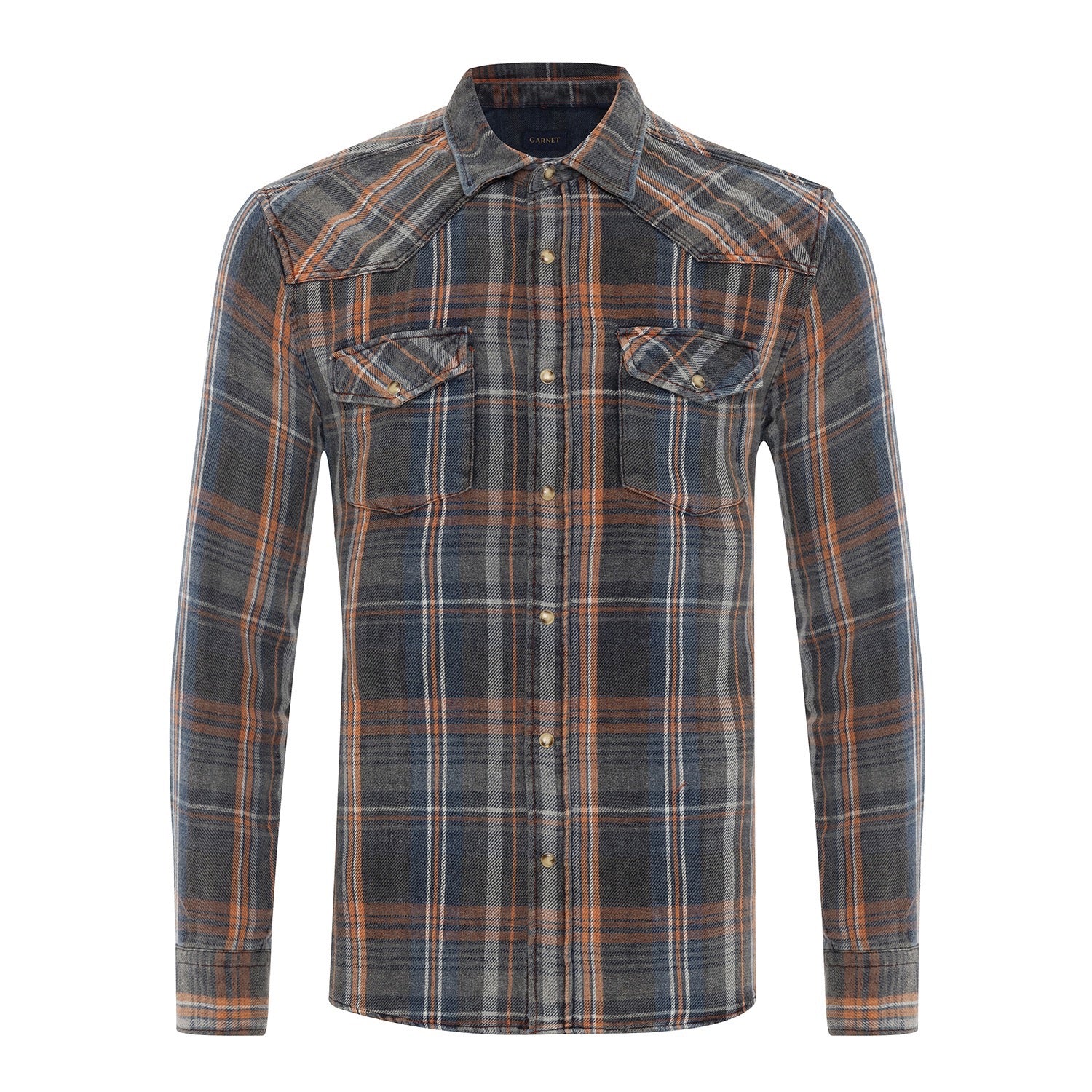 Garnet Men's Rust Checkered Denim Long Sleeve Shirt 2421032 Rust