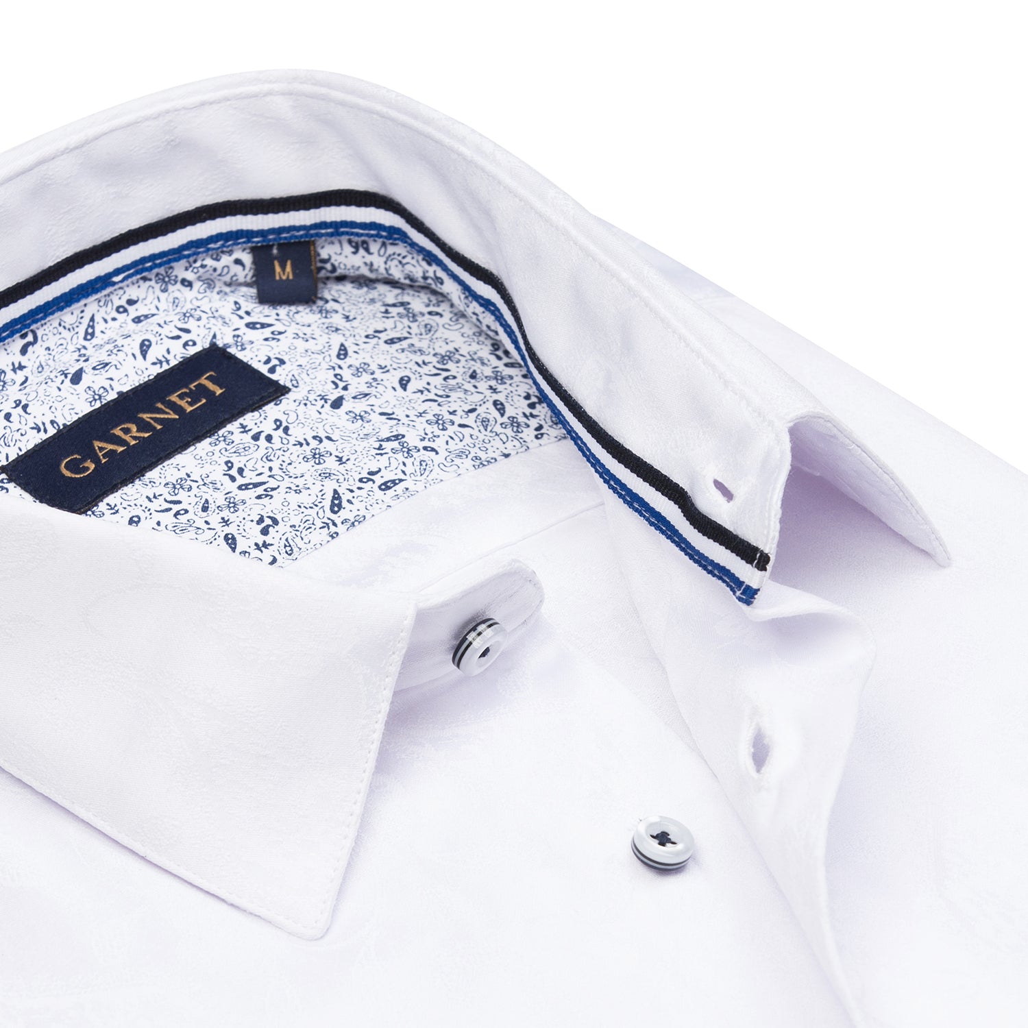 White Paisley Jacquard Long Sleeve Cotton Shirt