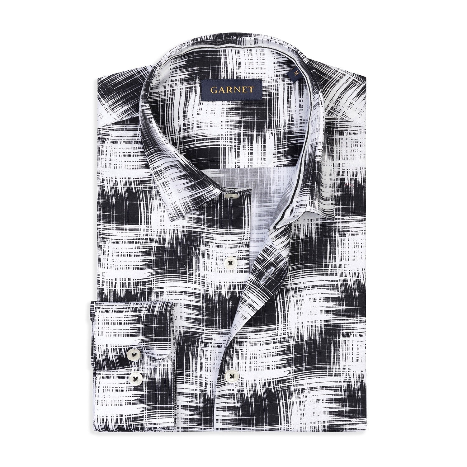 Garnet Men's Checkered Plaid Long Sleeve Black White Shirt 2421105