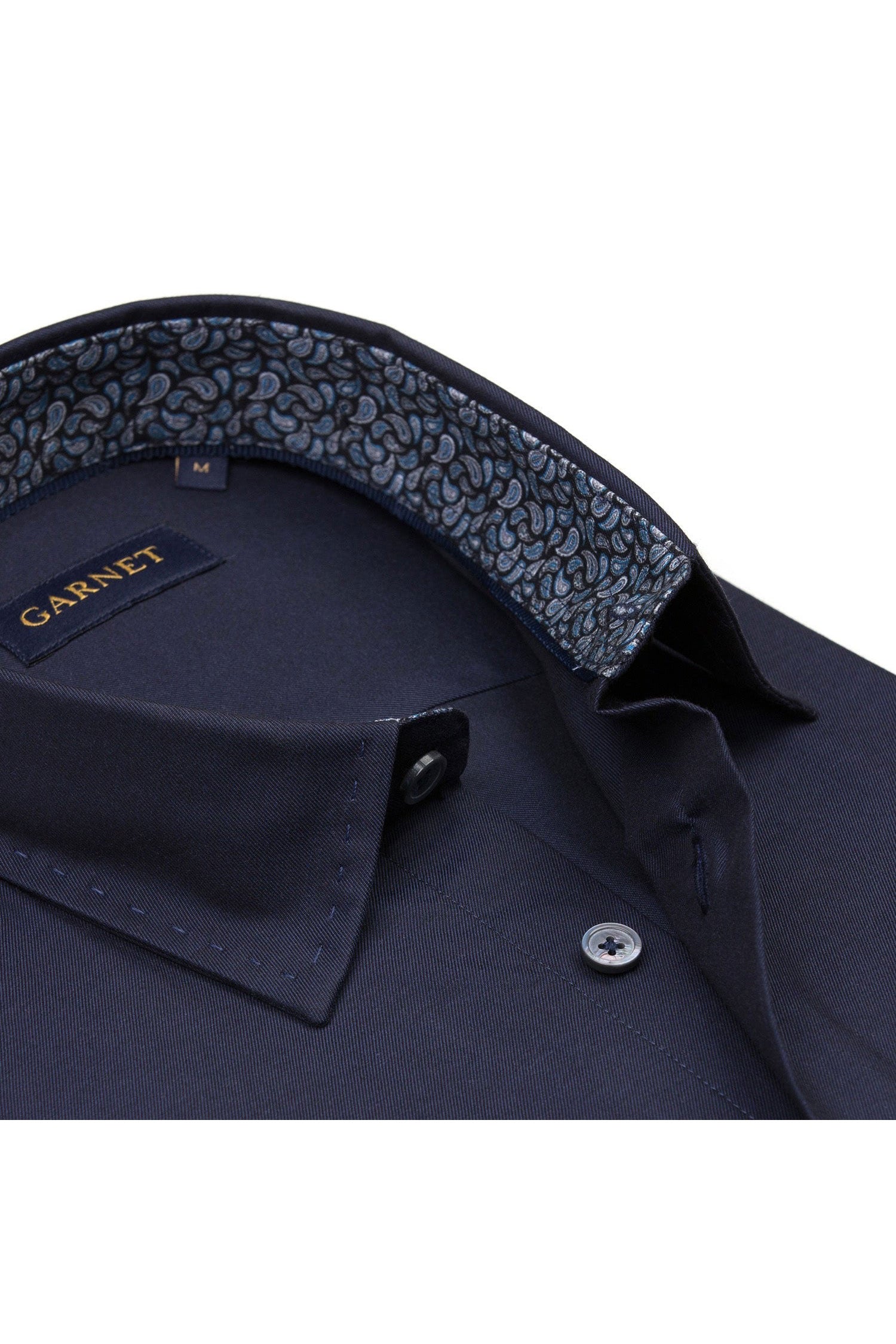 Garnet Men's Shadow Paisley Long Sleeve Button Down Shirt 2421099 Navy