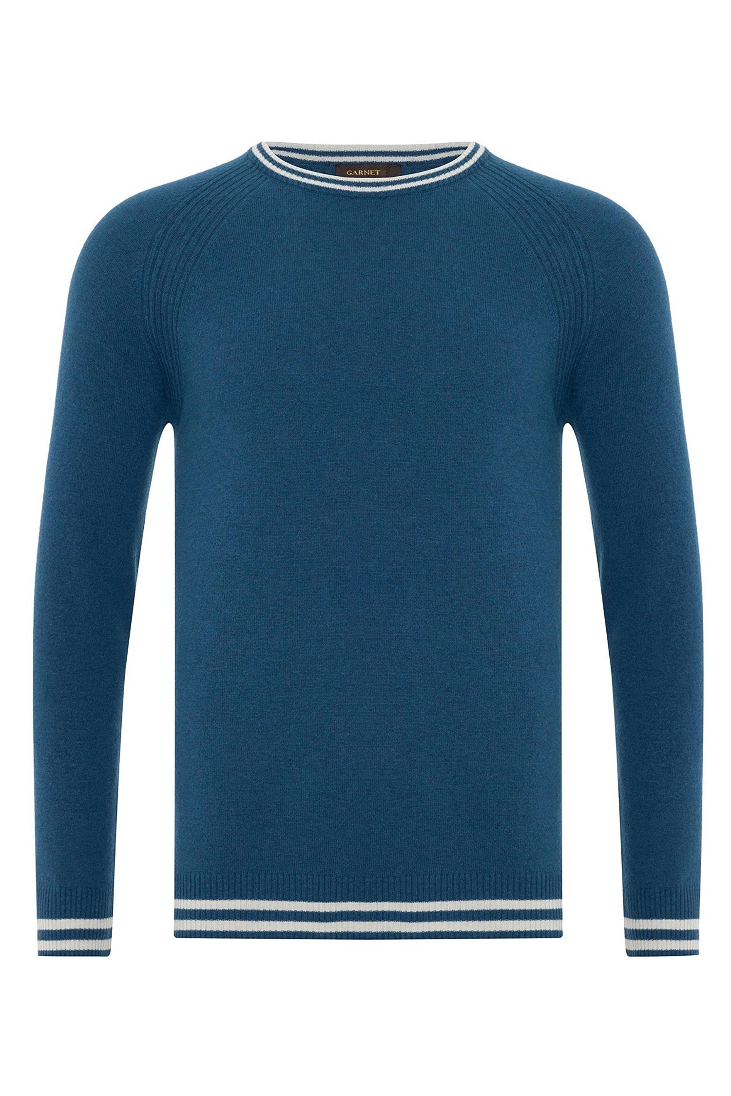 Garnet Men's Wool Cashmere Crewneck Long Sleeve Sweater 2422025 Indigo