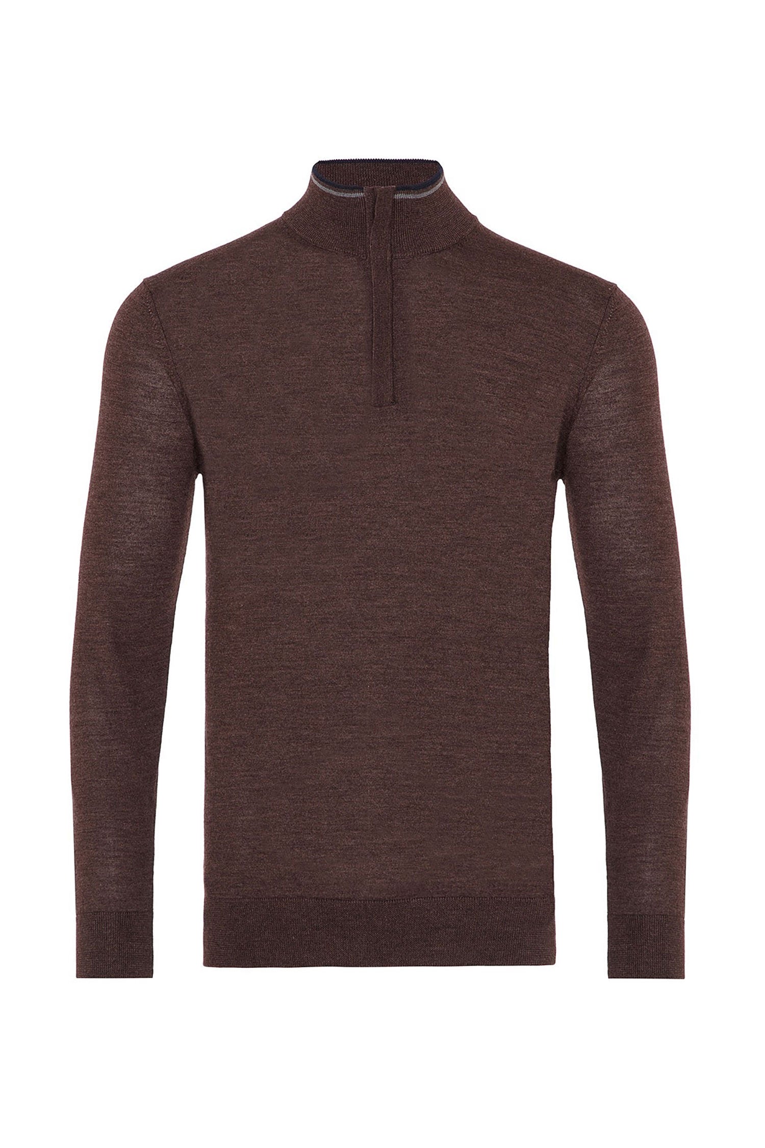 Garnet Men's Wool Solid Quarter Zip Long Sleeve Sweater BTK 7007 Brown