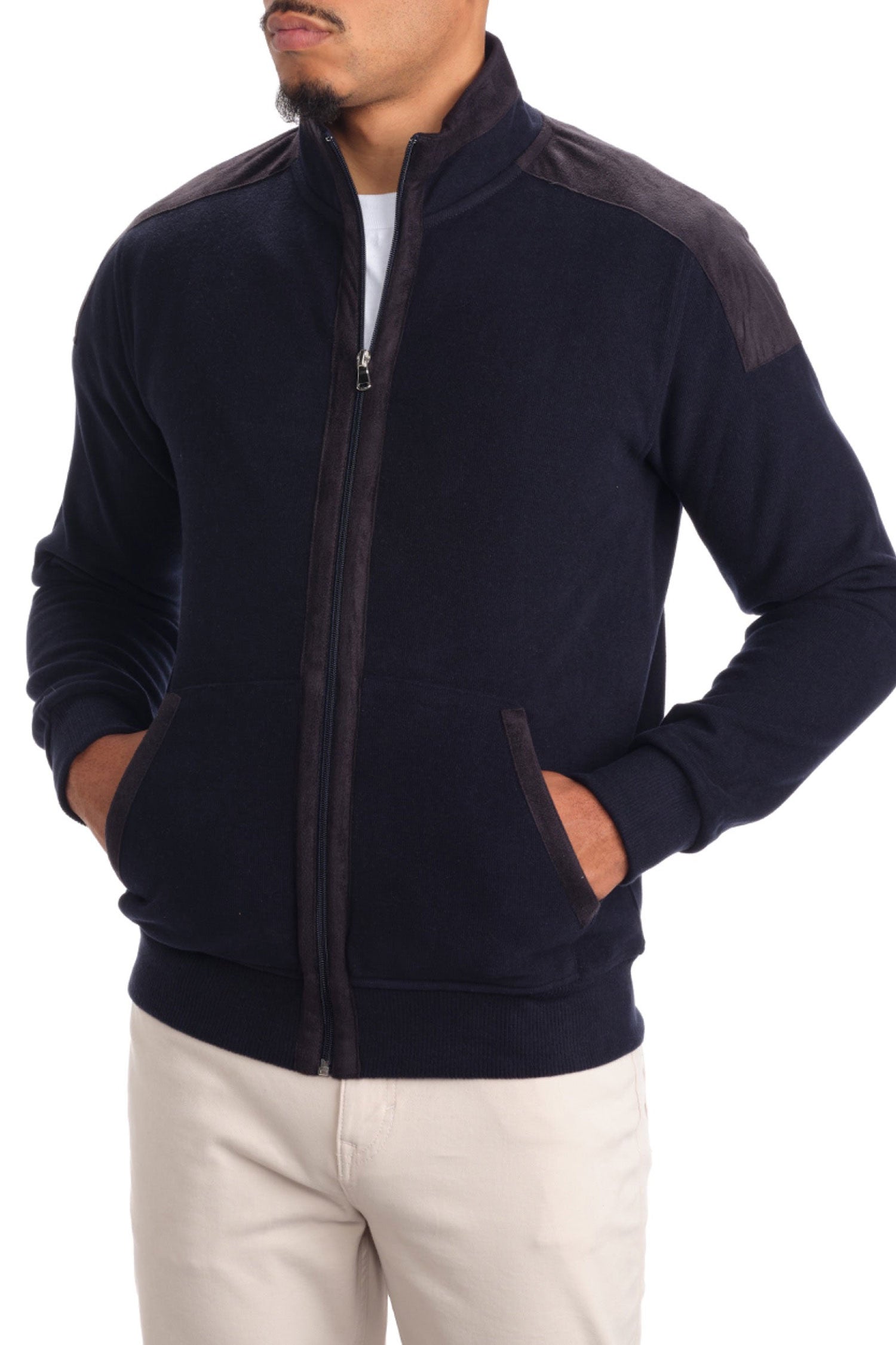 Garnet Men's Soft Full Zip Long Sleeve Sweater Pullover 2326002 Navy