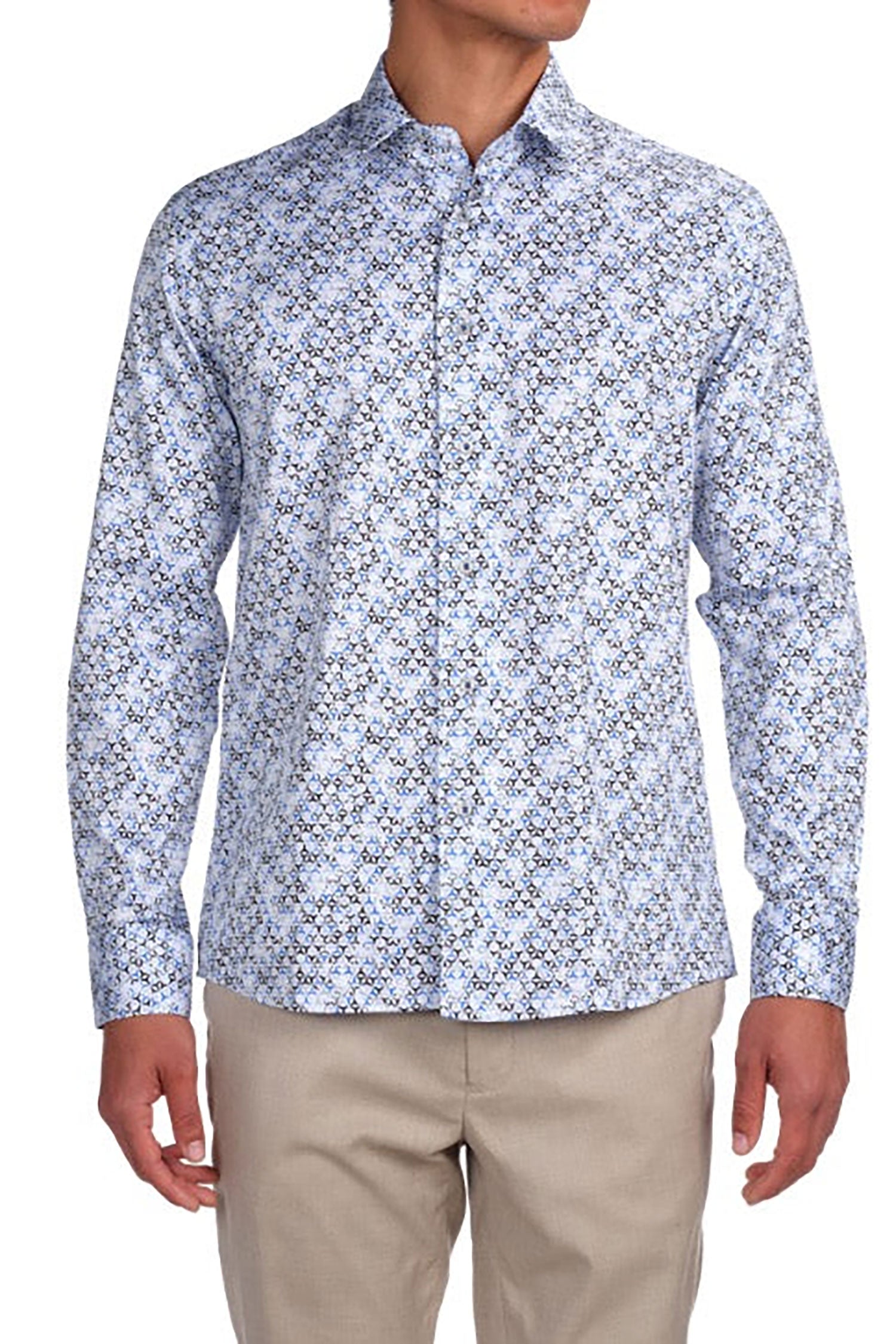 Garnet Men's Triangle Printed Cotton Long Sleeve Shirt 2311018 Blue