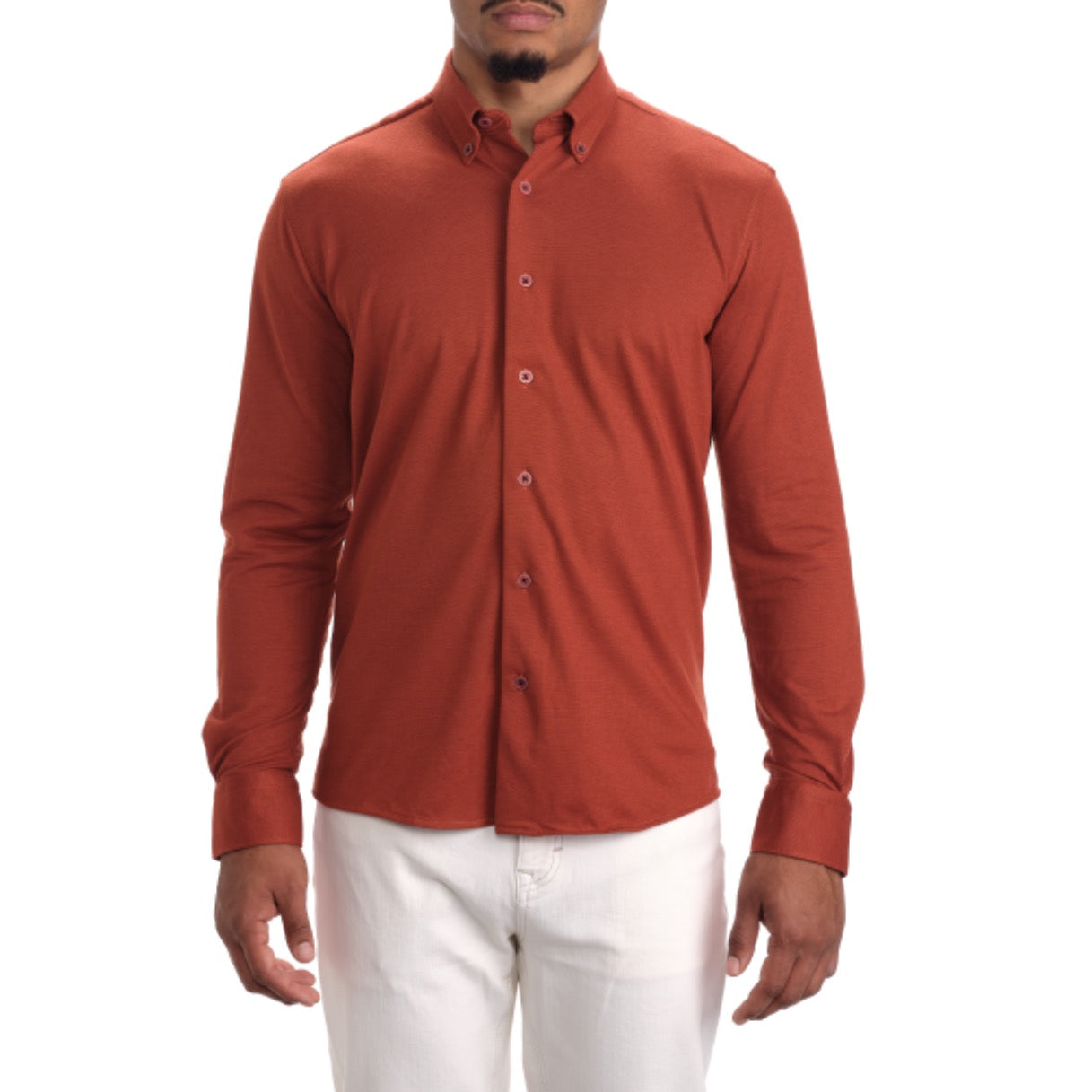 Garnet Men's Solid B-Tech Jersey Long Sleeve Button Down Shirt 2321009