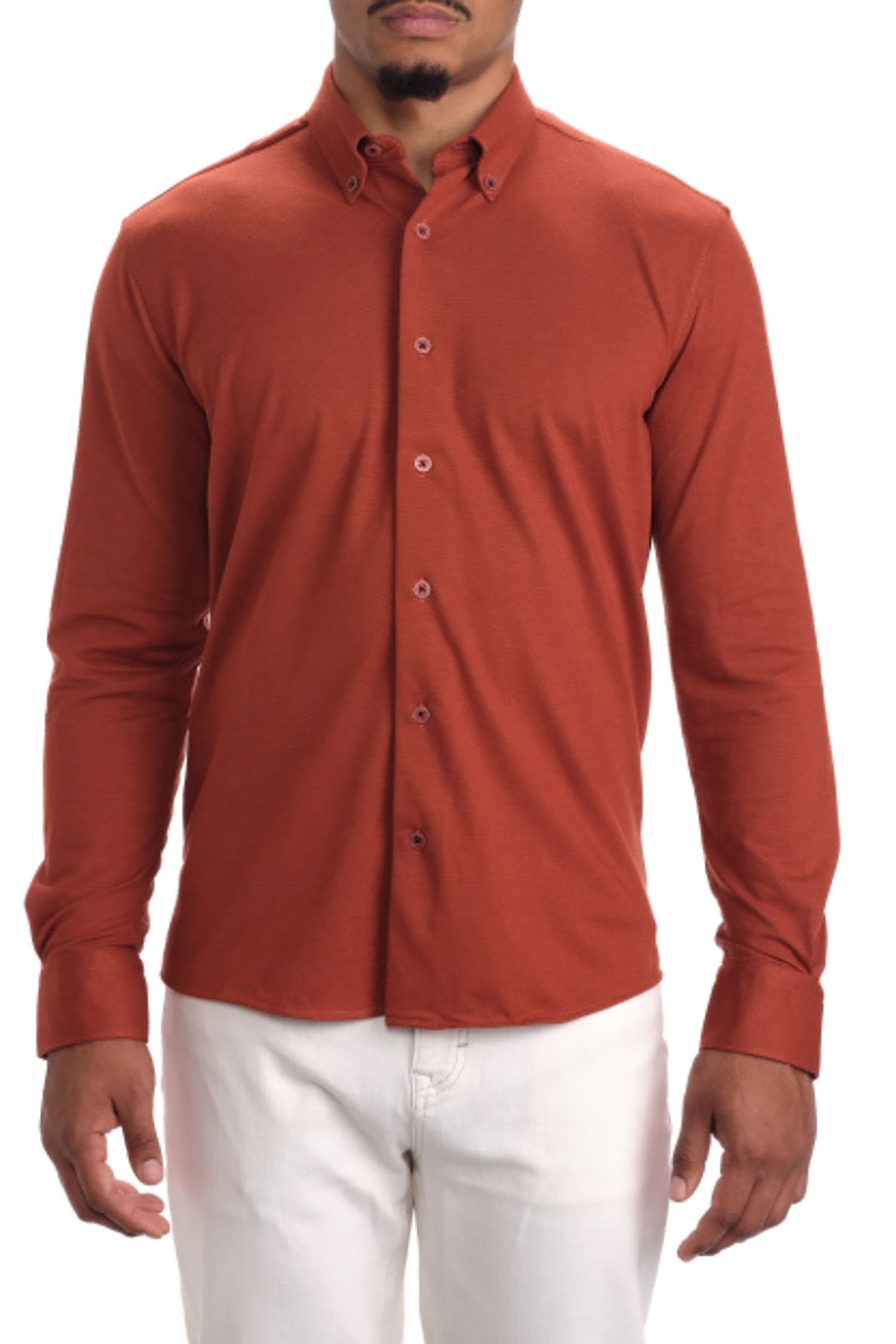 Garnet Men's Solid B-Tech Jersey Long Sleeve Button Down Shirt 2321009