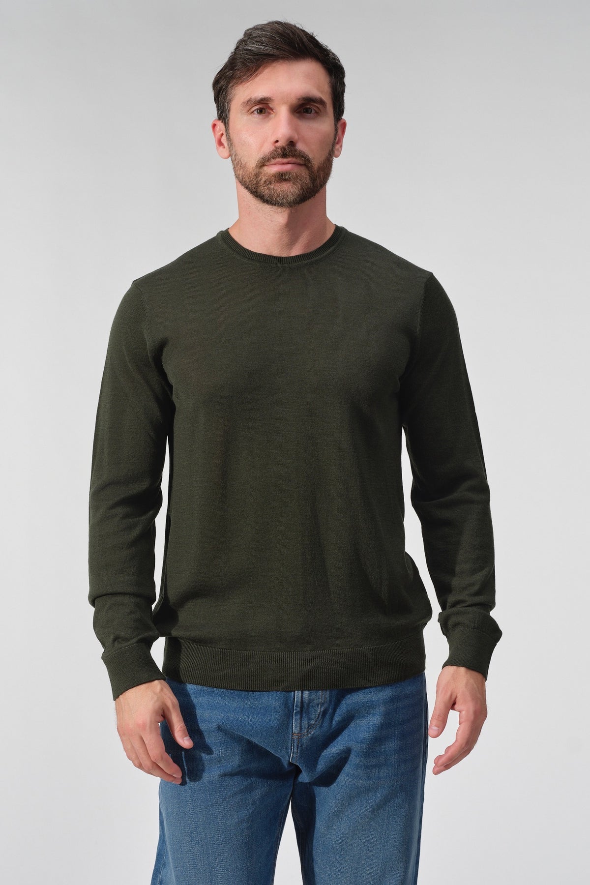 Merino Wool Solid Crew Neck Sweater