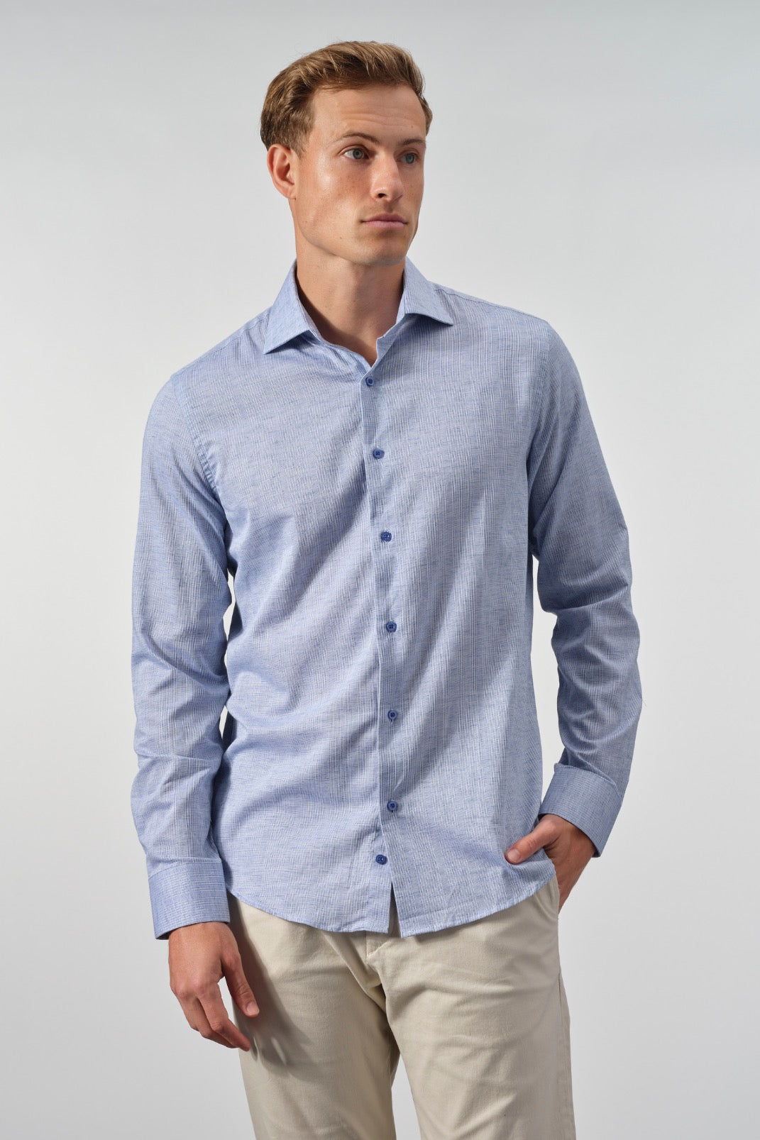 Vertical Weave Cotton-Linen Shirt
