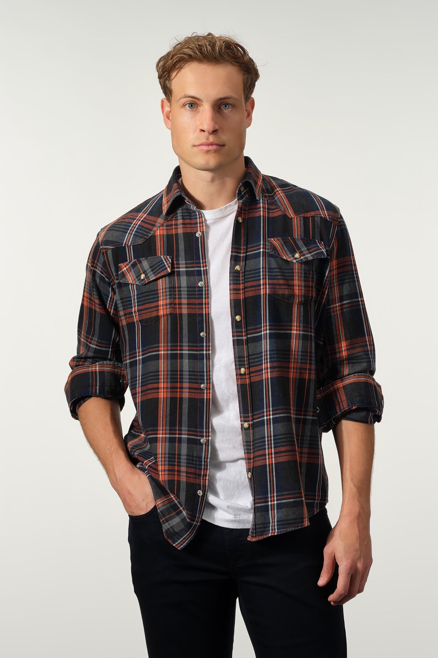 Rust Checkered Denim Shirt