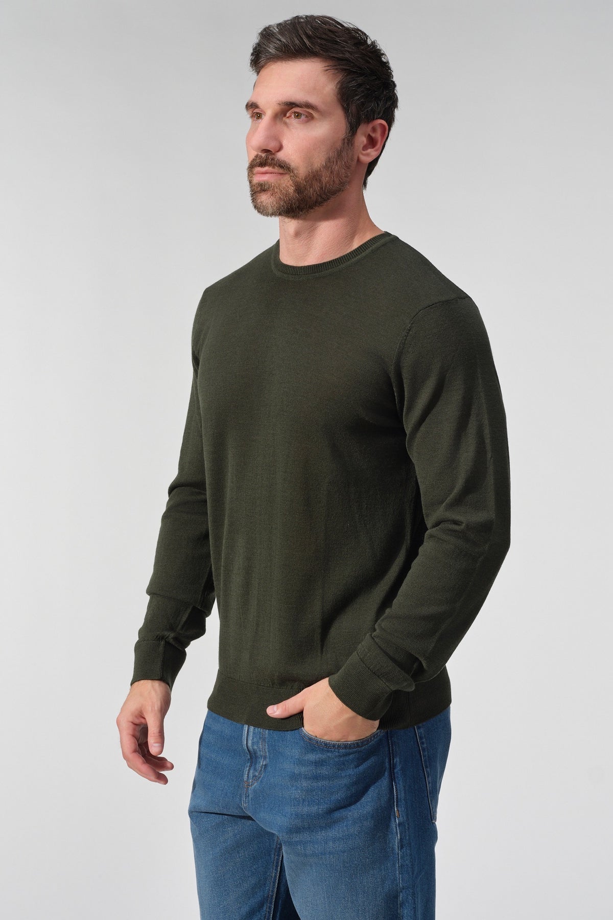 Merino Wool Solid Crew Neck Sweater