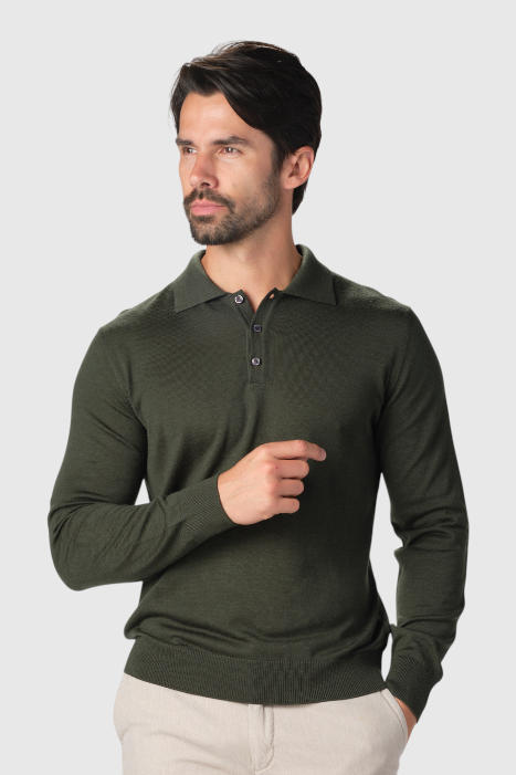 Merino Wool Solid Polo Sweater