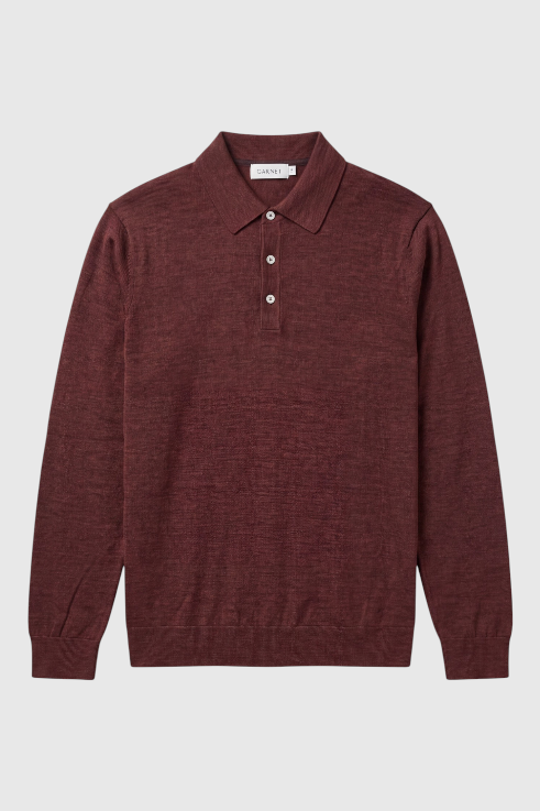 Merino Wool Solid Polo Sweater