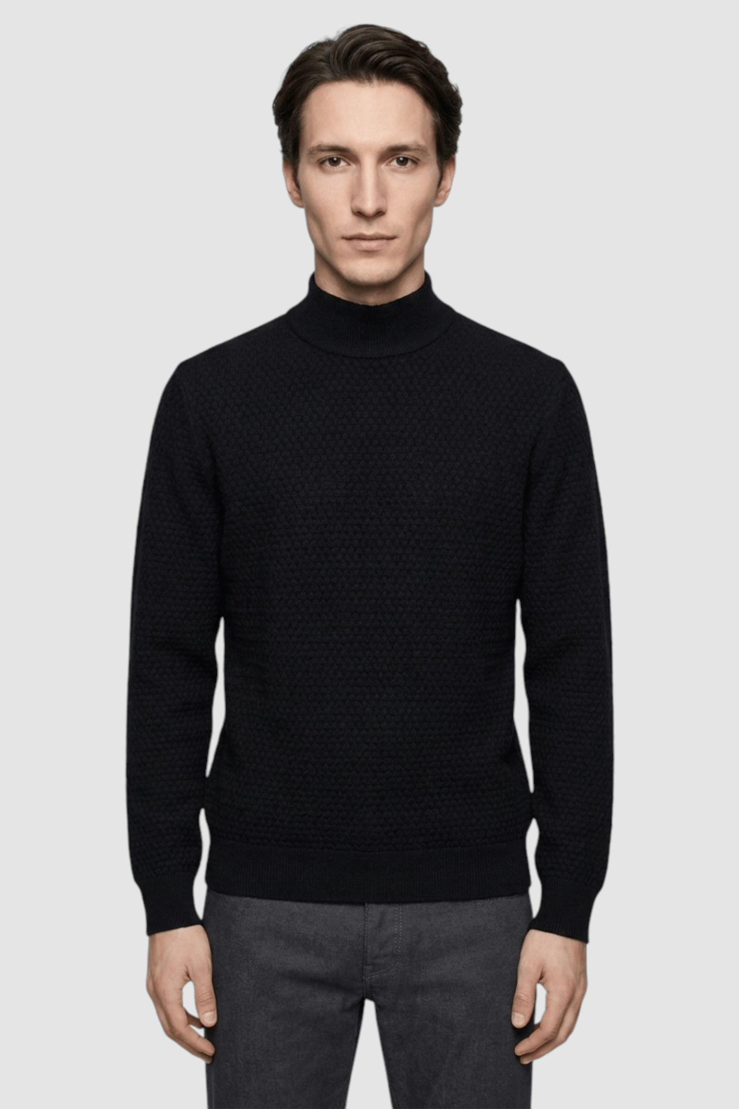 Vance Merino Mock Cable-Knit Turtleneck Sweater