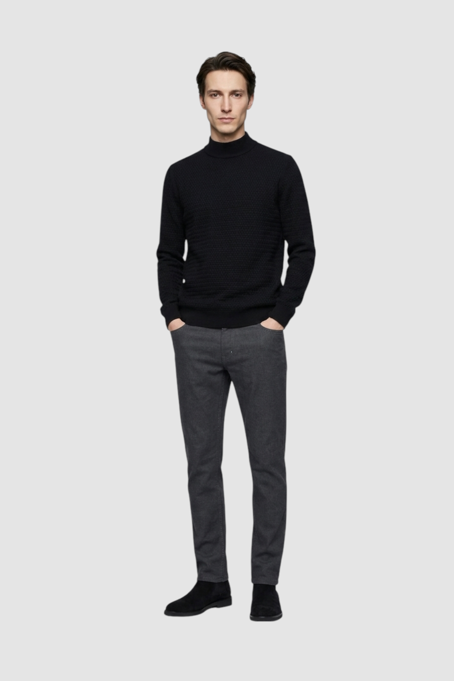 Vance Merino Mock Cable-Knit Turtleneck Sweater