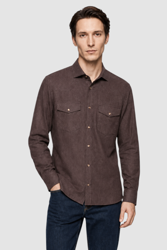 Corey Suede-Look Snap Shirt