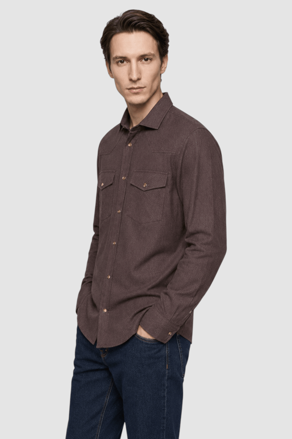Corey Suede-Look Snap Shirt