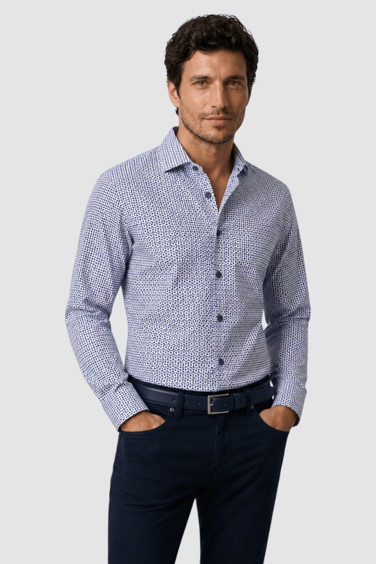 Callum Micro-Pattern Contrast-Trim Shirt