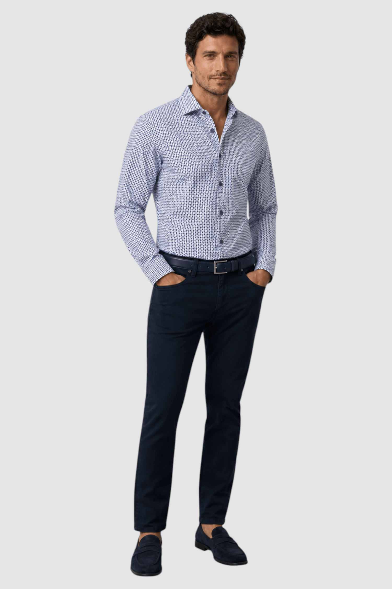 Callum Micro-Pattern Contrast-Trim Shirt