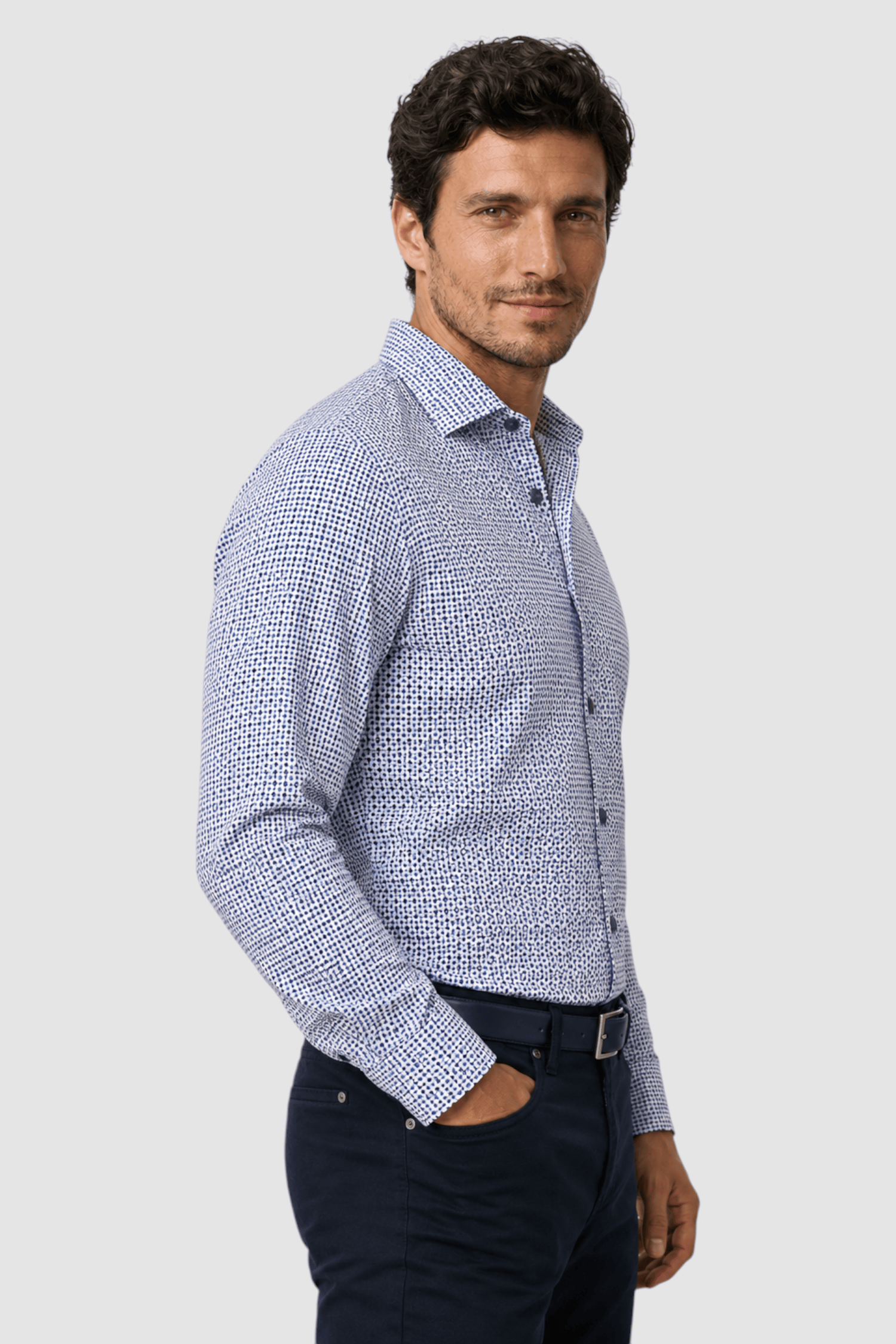 Callum Micro-Pattern Contrast-Trim Shirt