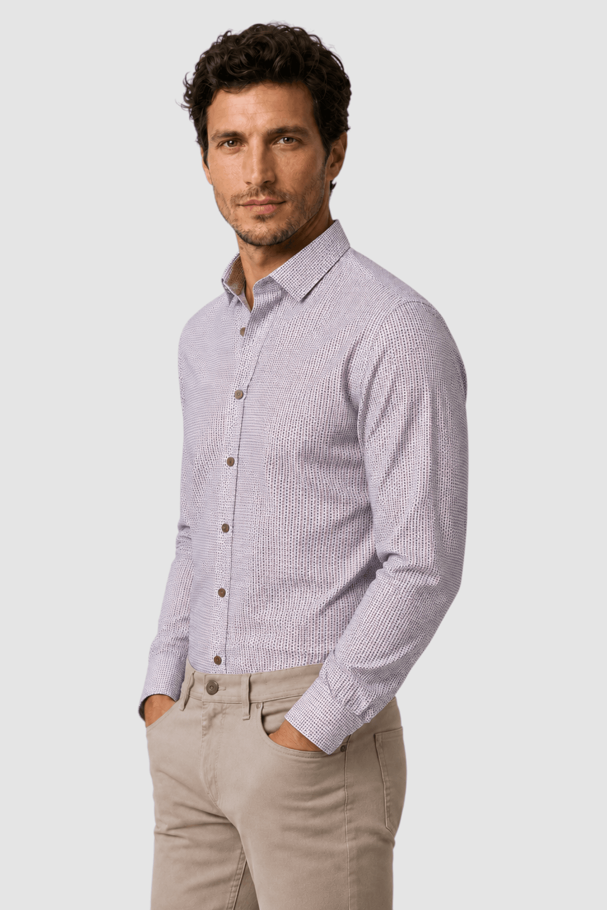 Callum Micro-Pattern Contrast-Trim Shirt
