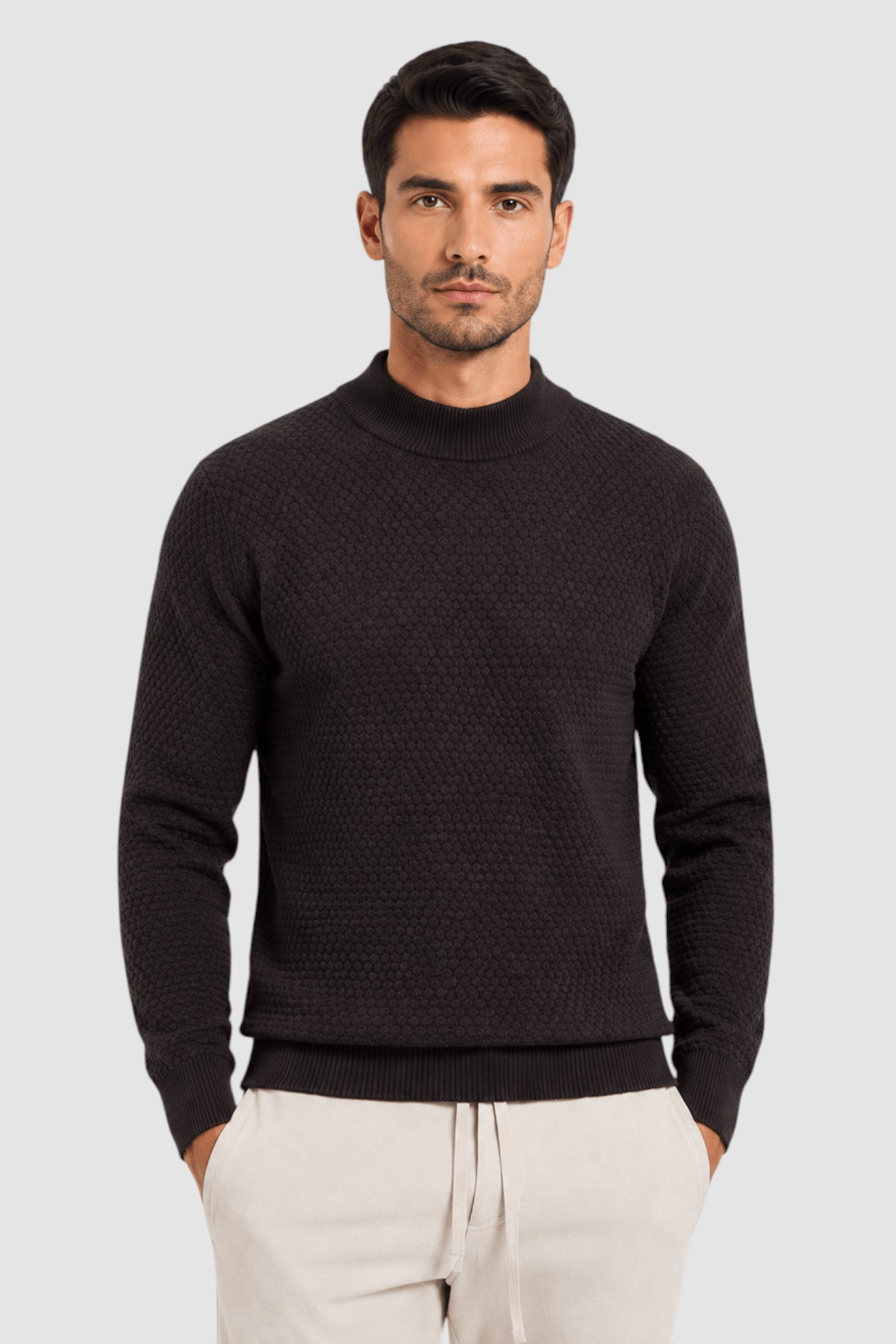 Vance Merino Mock Cable-Knit Turtleneck Sweater