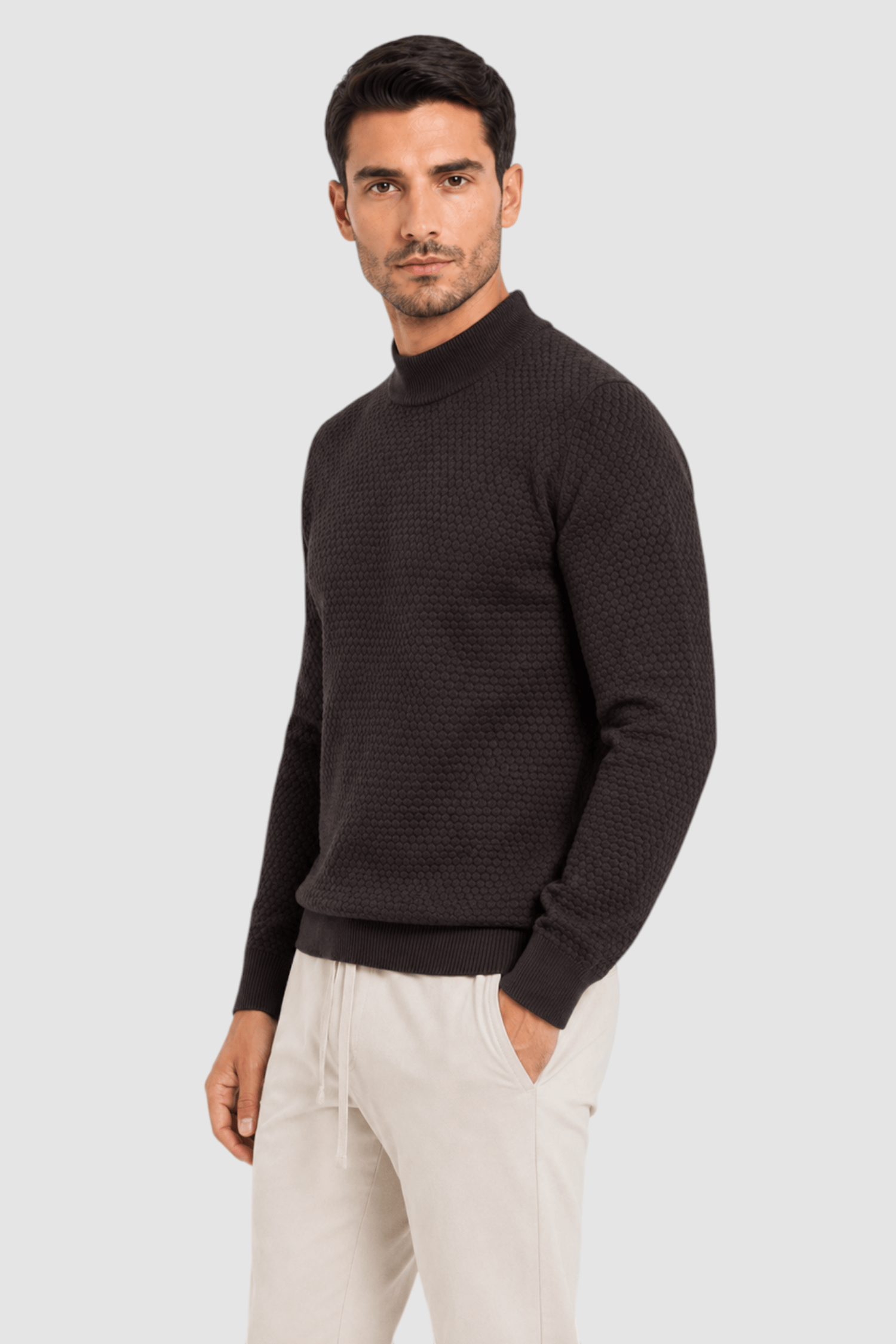 Vance Merino Mock Cable-Knit Turtleneck Sweater