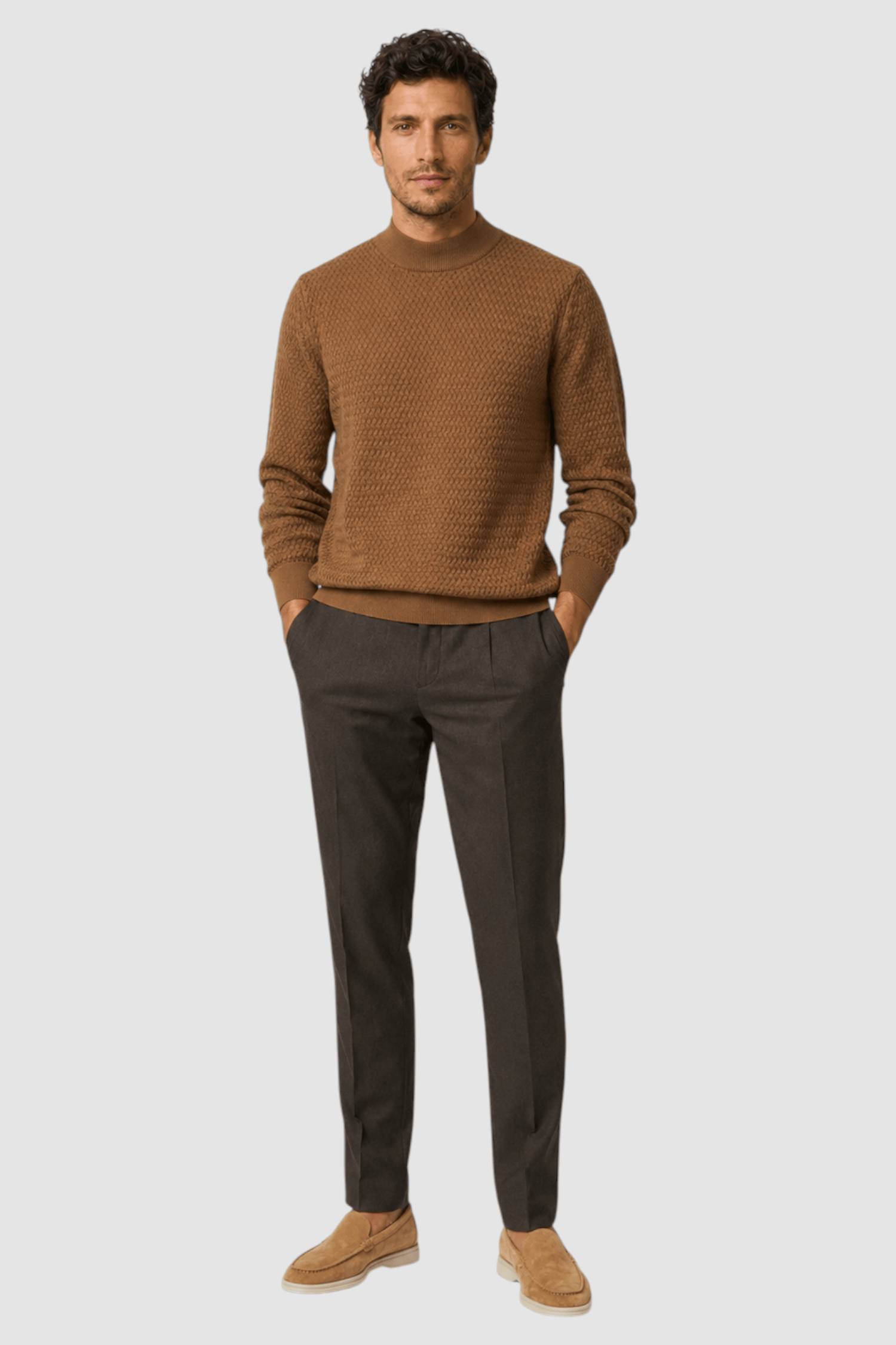 Vance Merino Mock Cable-Knit Turtleneck Sweater
