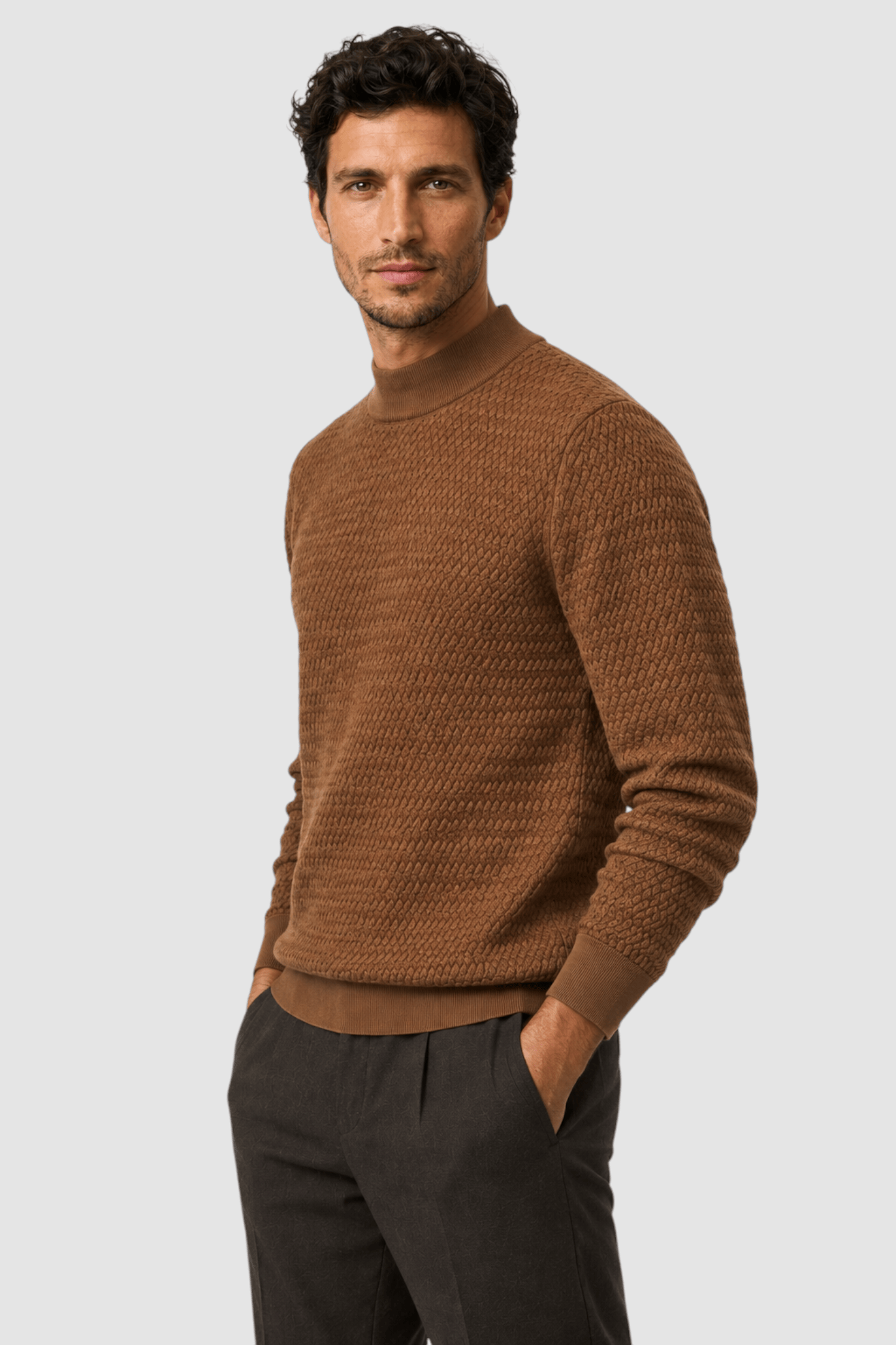 Vance Merino Mock Cable-Knit Turtleneck Sweater