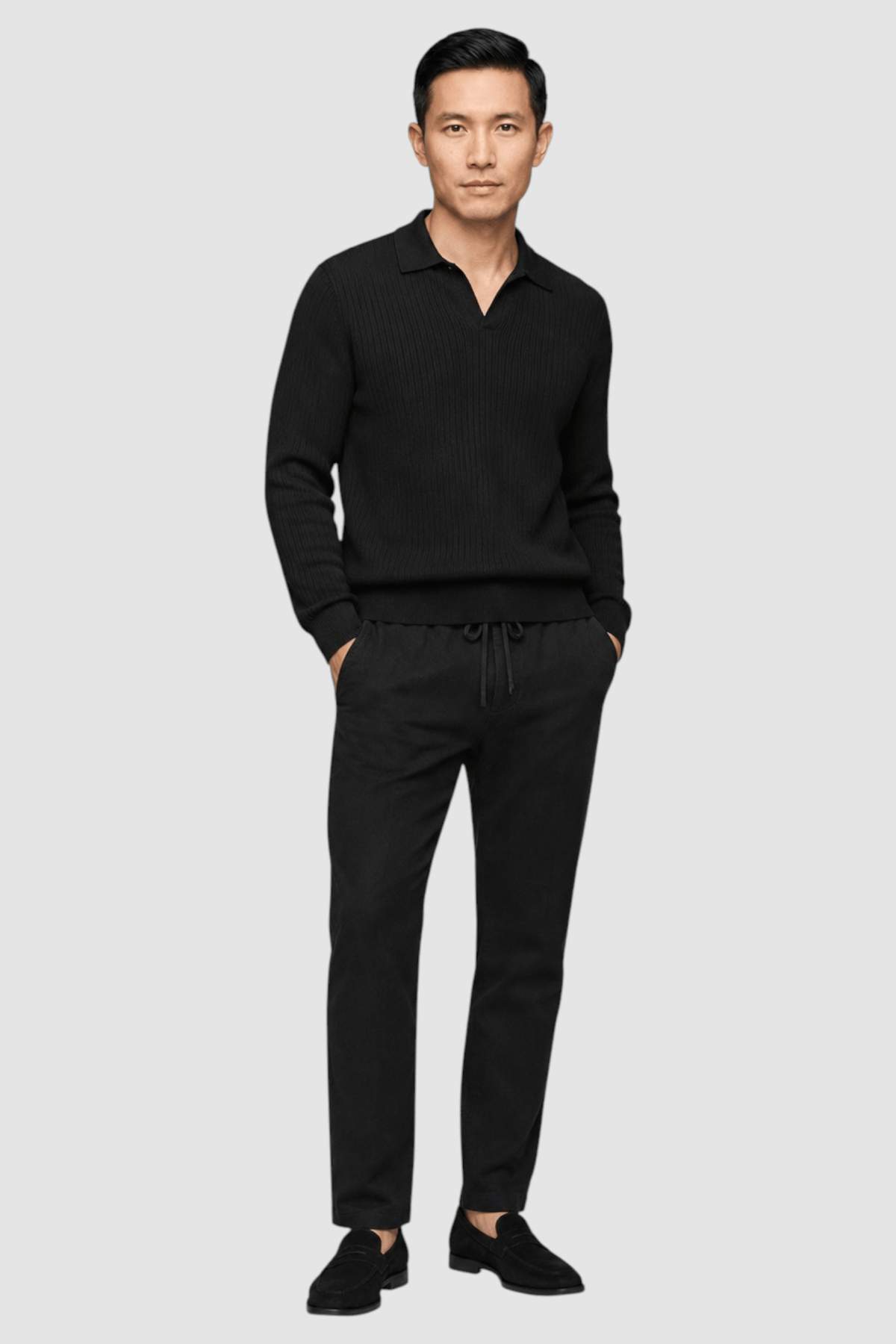 Wade Merino V Polo Button-Collar Sweater