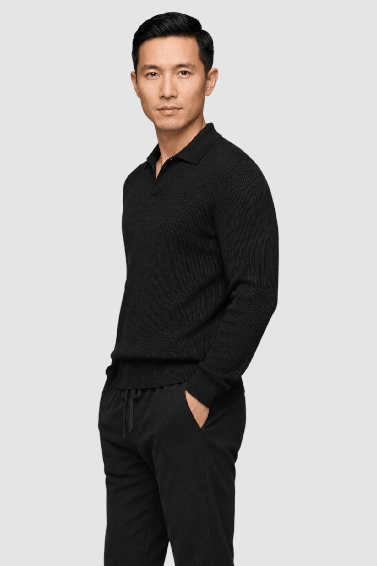 Wade Merino V Polo Button-Collar Sweater