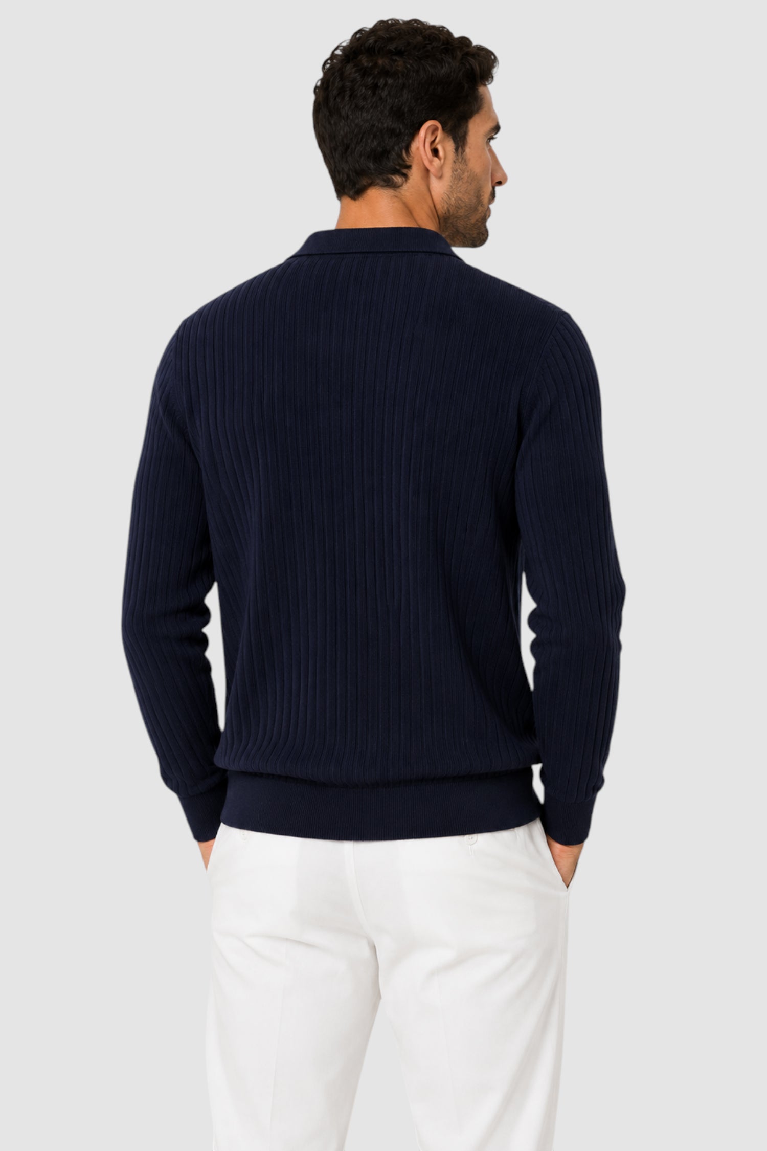Wade Merino V Polo Button-Collar Sweater