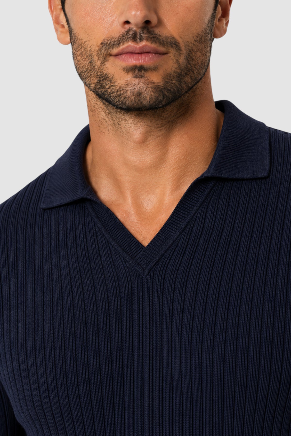 Wade Merino V Polo Button-Collar Sweater