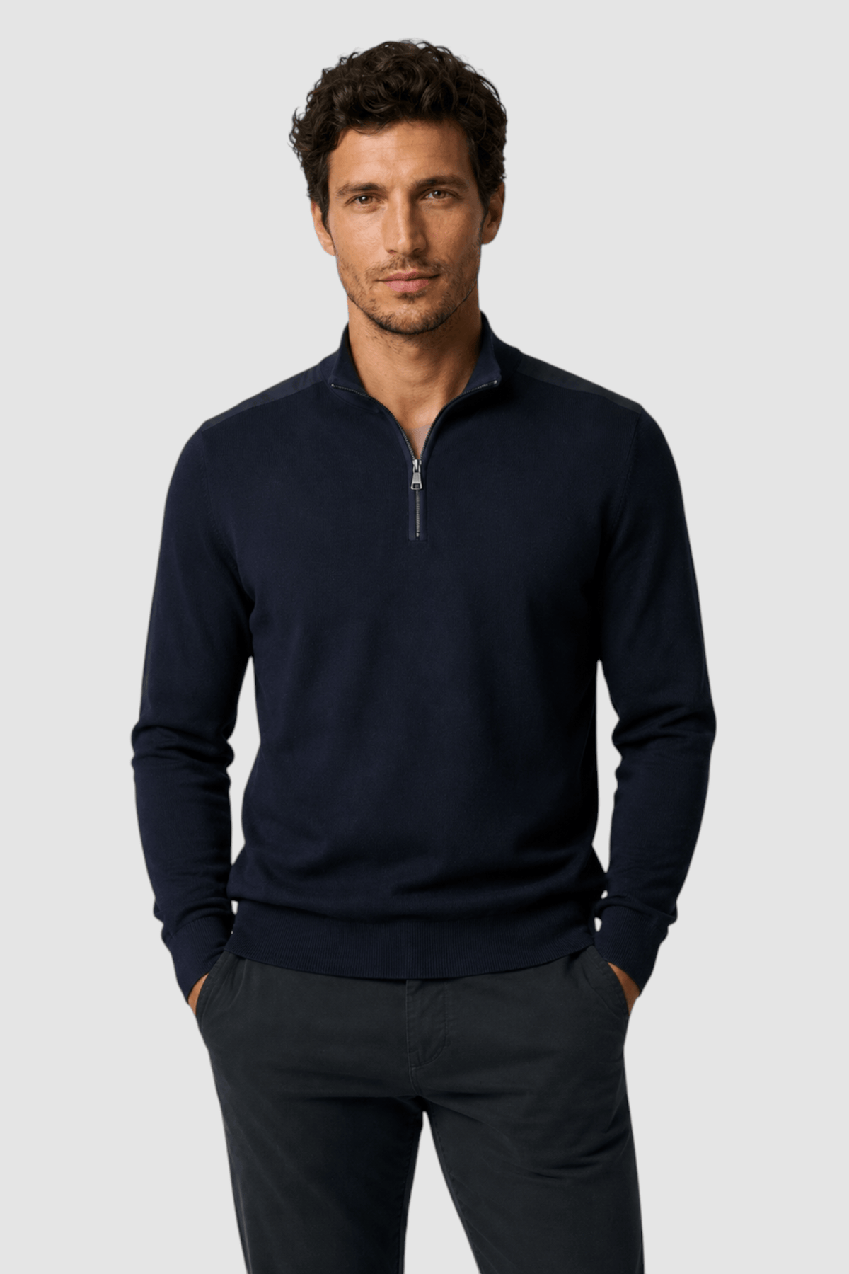 Huxley Suede-Patch Quarter-Zip Sweater